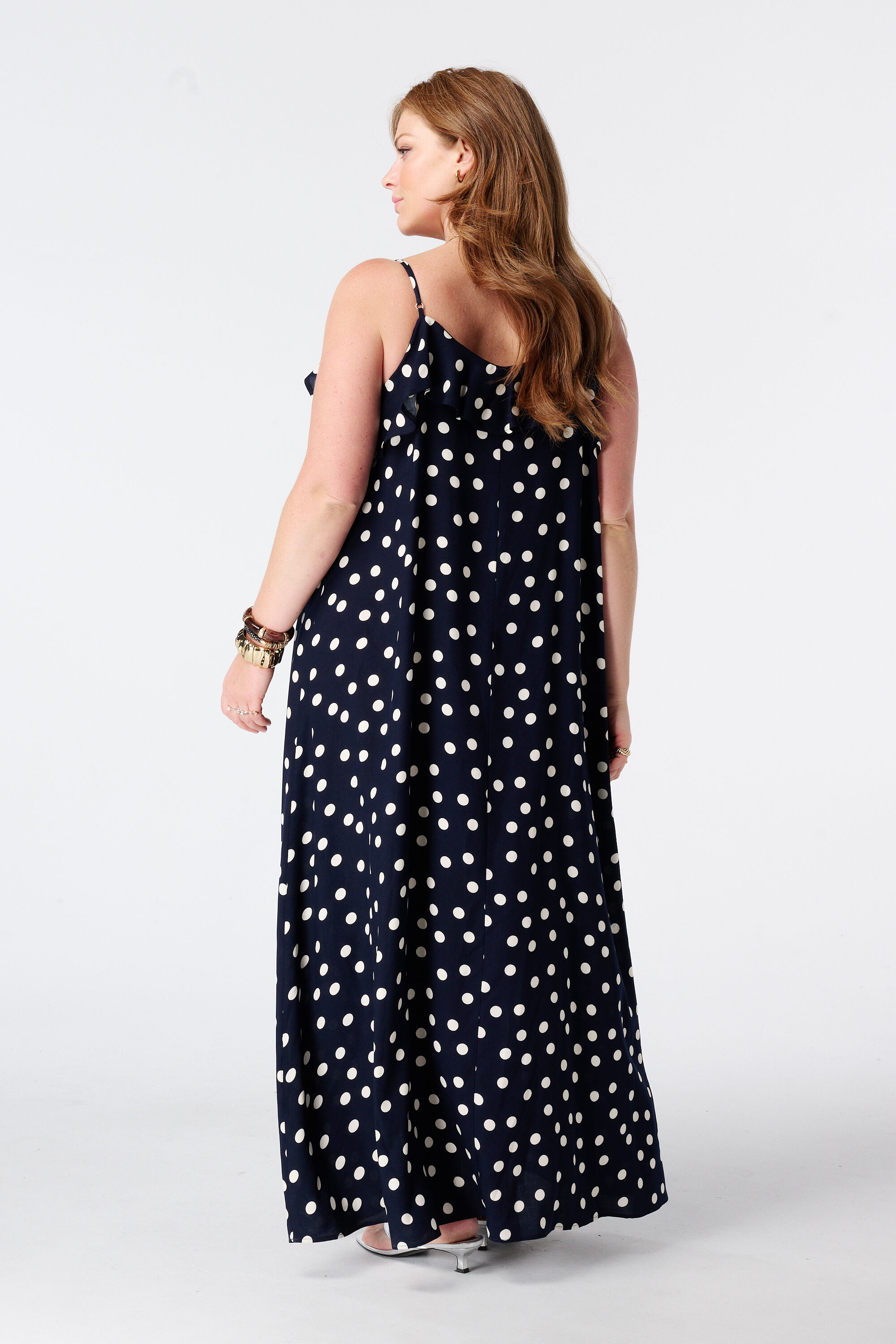 Robe maxi &agrave; pois avec volants image number 3