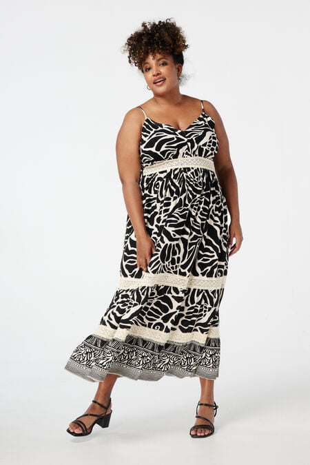 Robe longue avec imprimé et détails en dentelle Robe longue avec imprimé et détails en dentelle