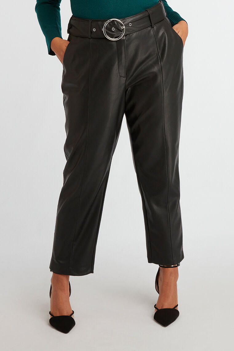 Pantalon en similicuir avec ceinture  image number 6