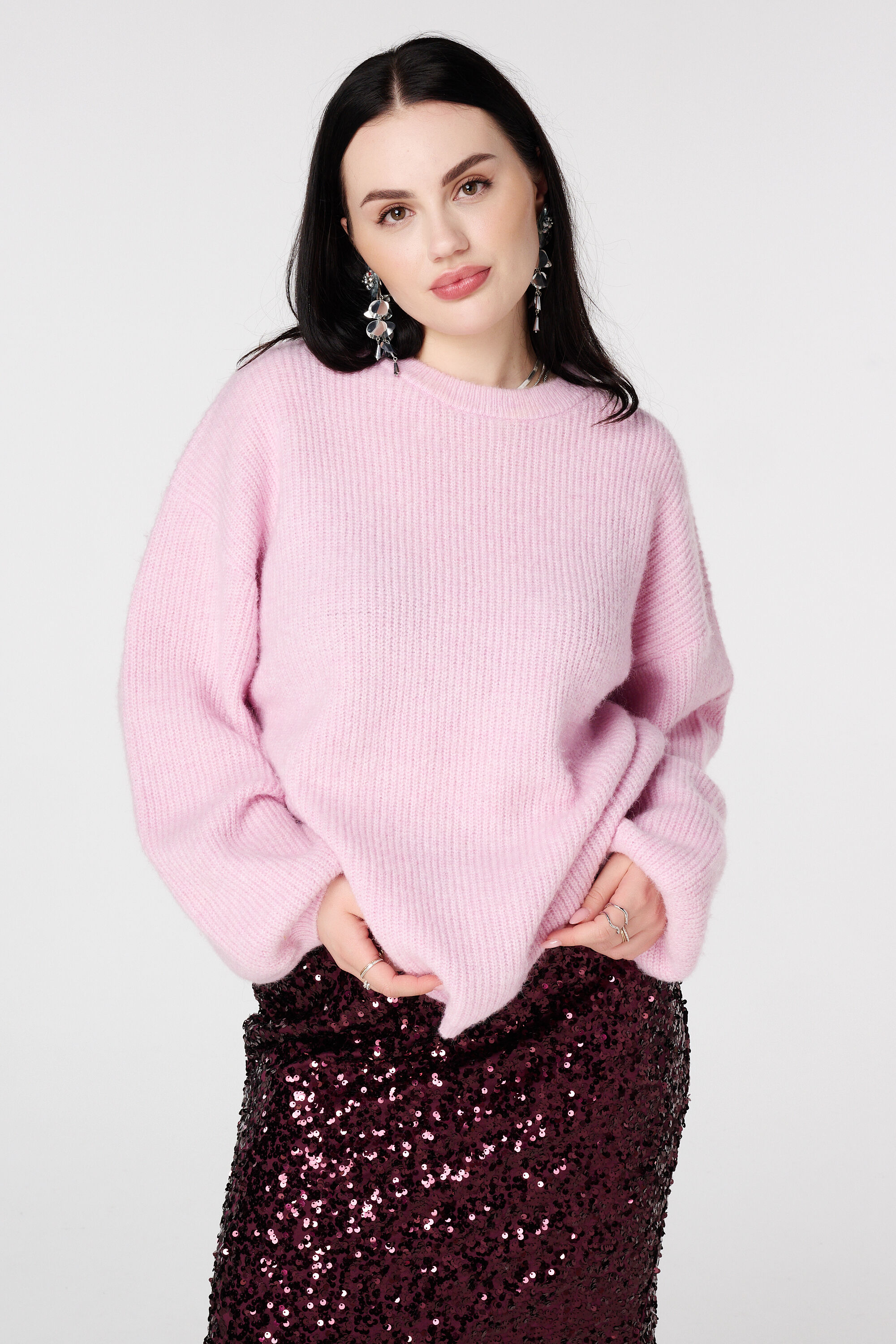 Pull finement tricot&eacute; &agrave; manches ballon