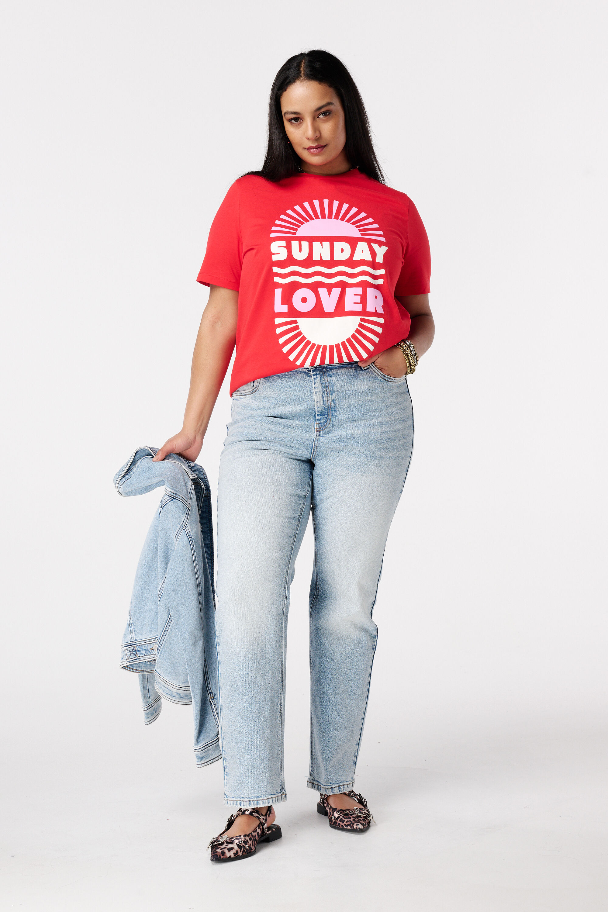 Jean straight leg &agrave; taille mi-haute