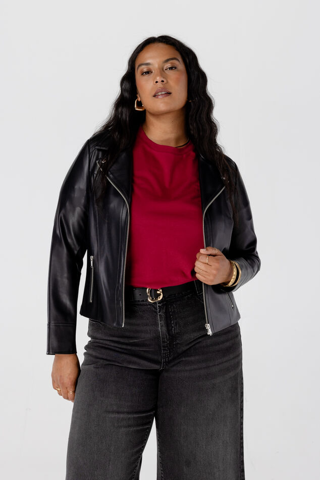 Femmes Veste de style motard en similicuir Noir MS Mode