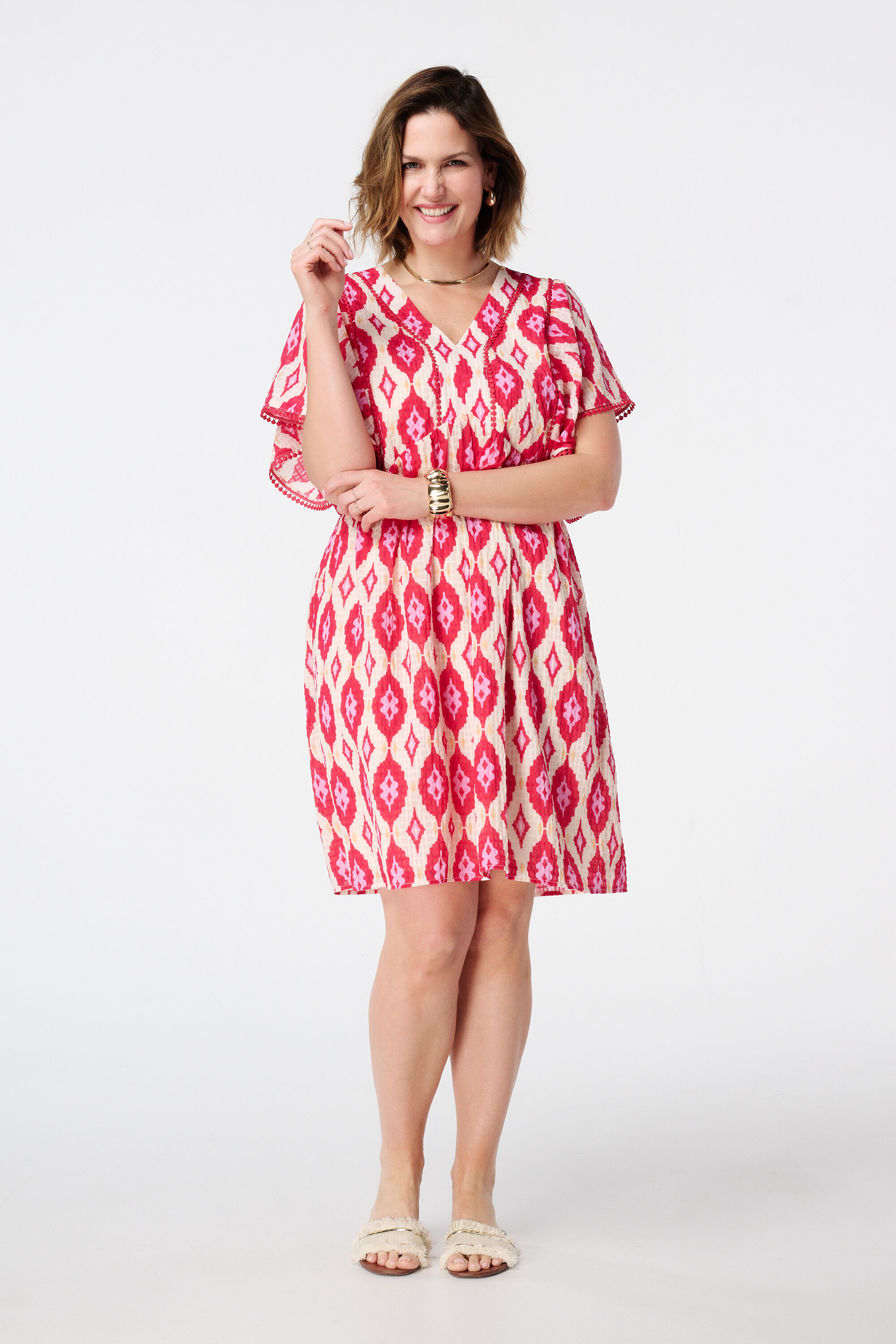 Robe avec col en V et mancherons  image number 5