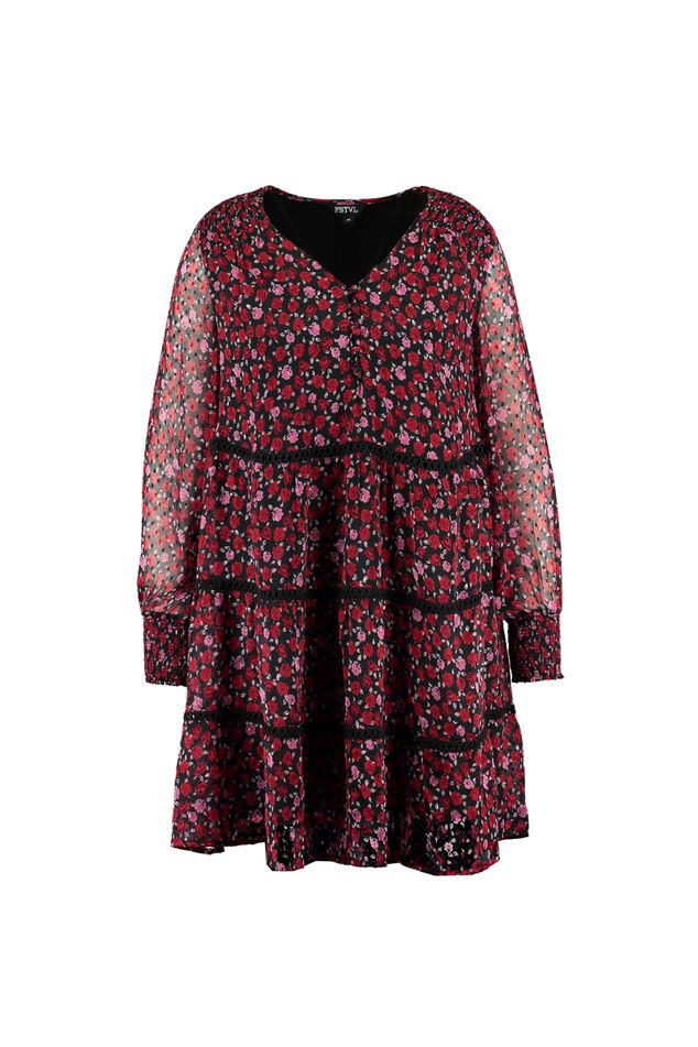 Robe à fleurs avec des décors froncés   image number 1