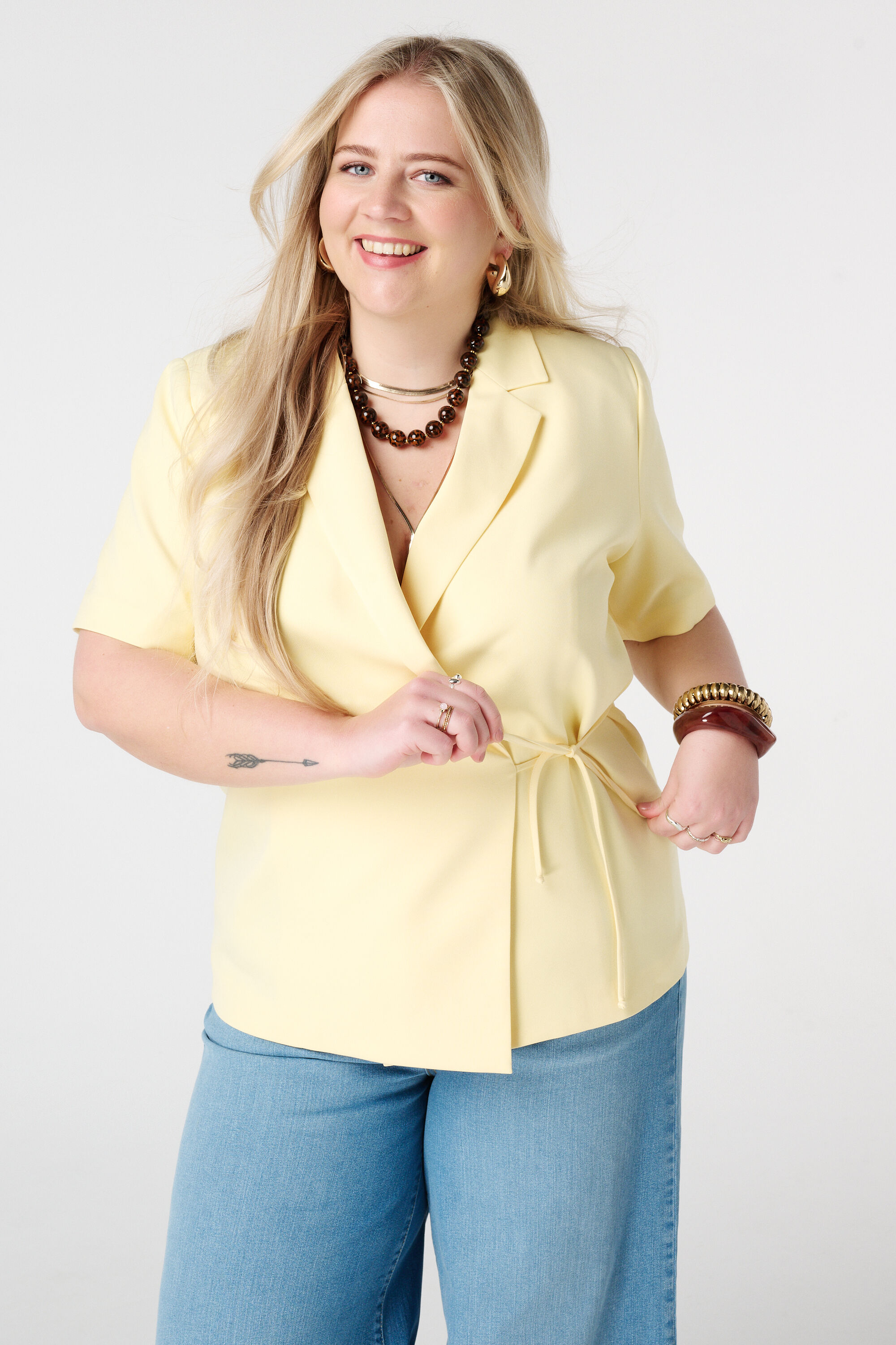 Blazer &agrave; manches courtes avec effet portefeuille