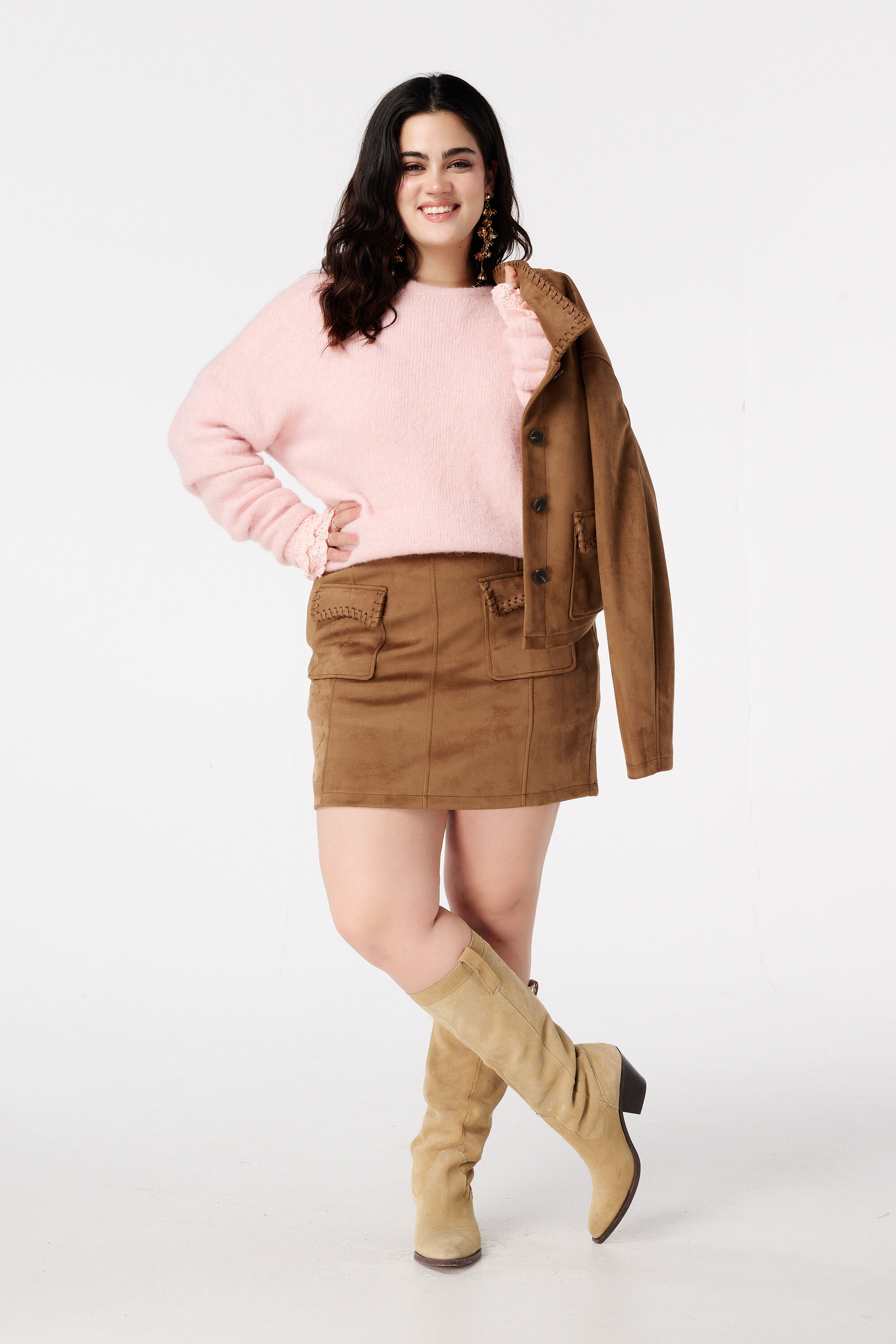 Jupe effet su&eacute;dine avec surpiq&ucirc;res