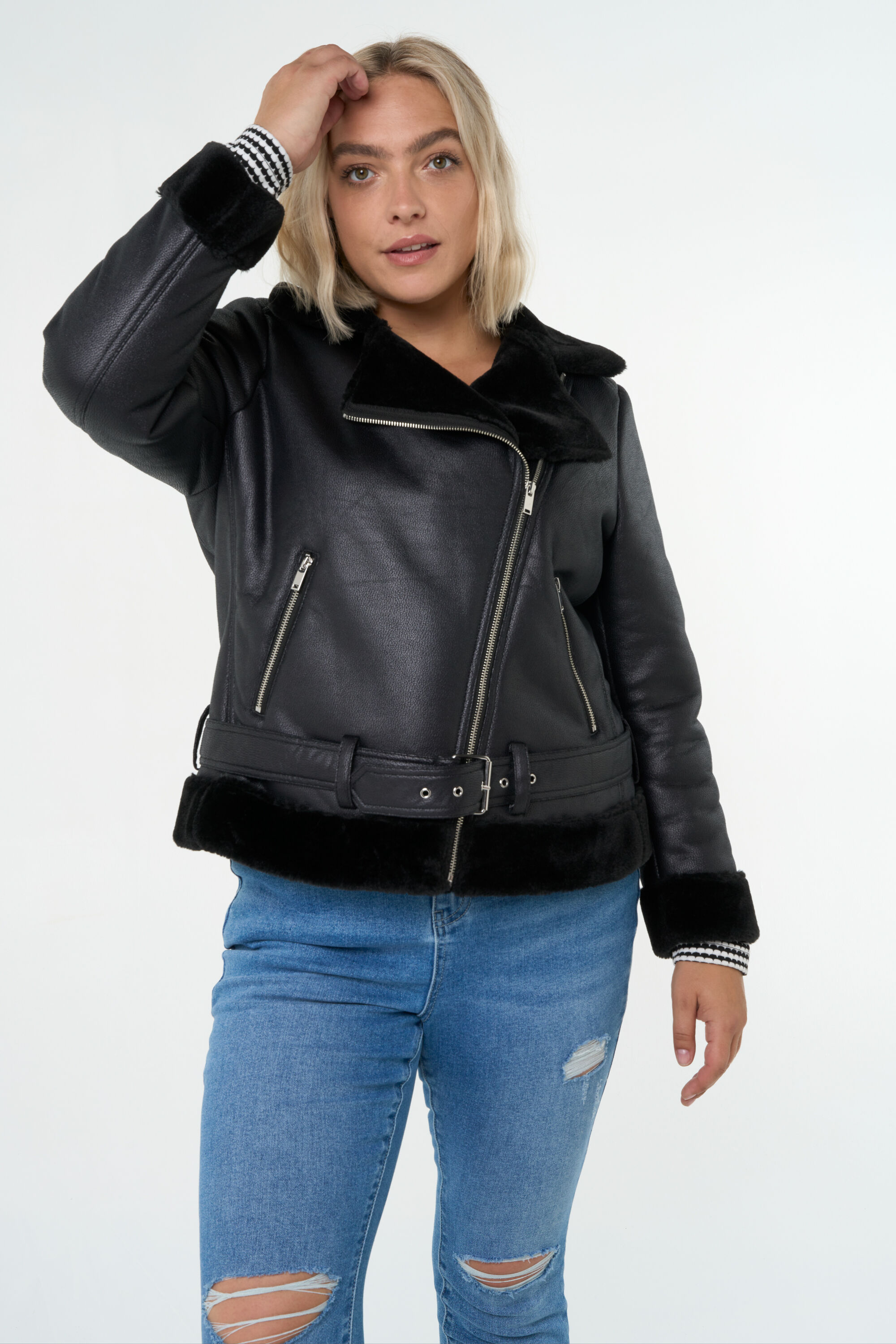 Veste motard fourrure clearance femme