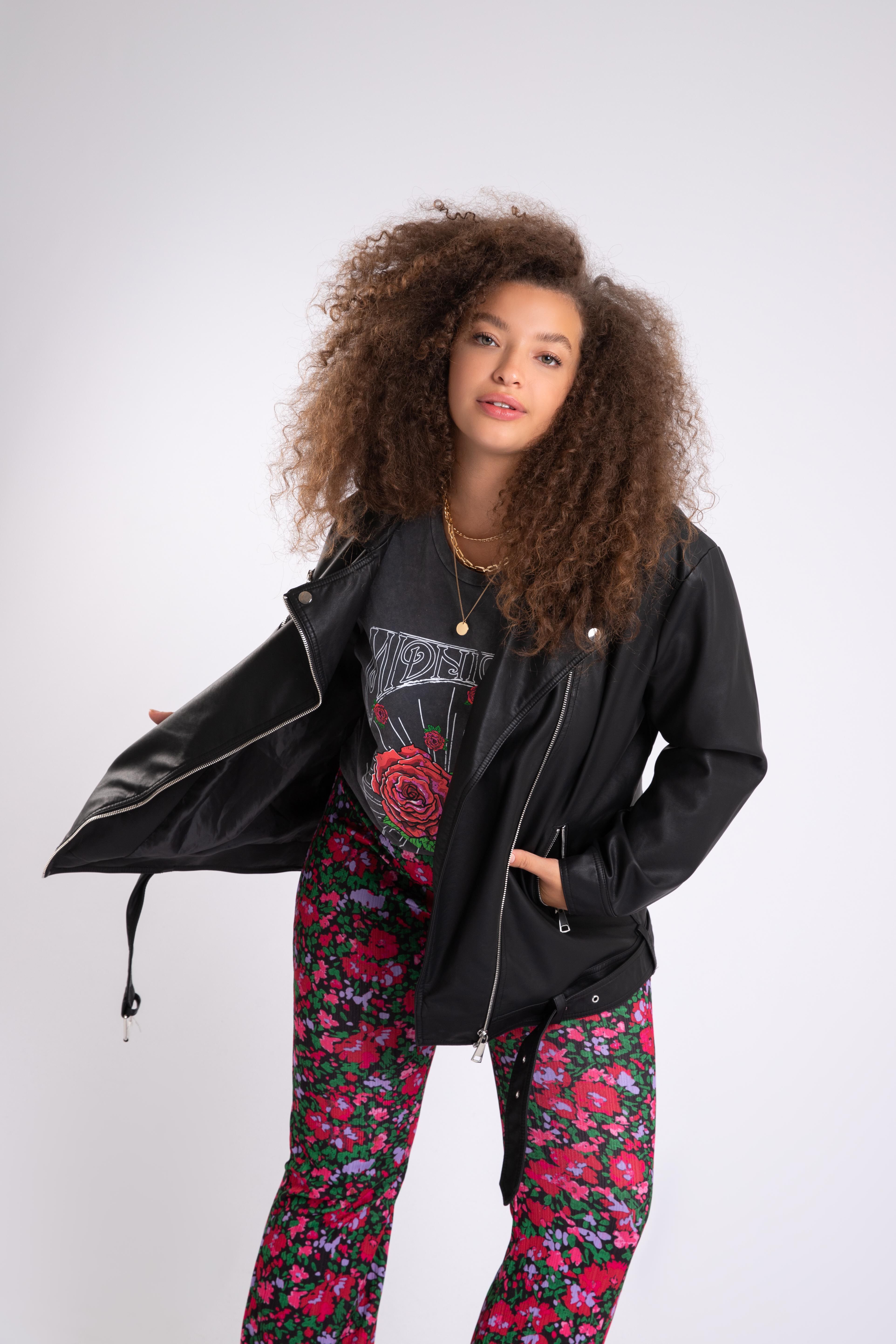 Femmes Veste motard oversize en simili cuir MS Mode