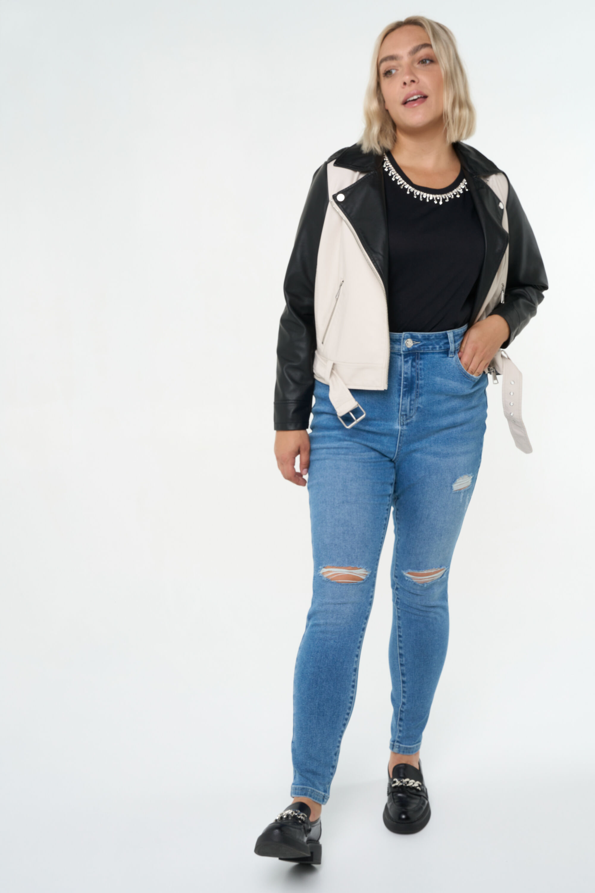 Blouson de style motard bicolore image number 6