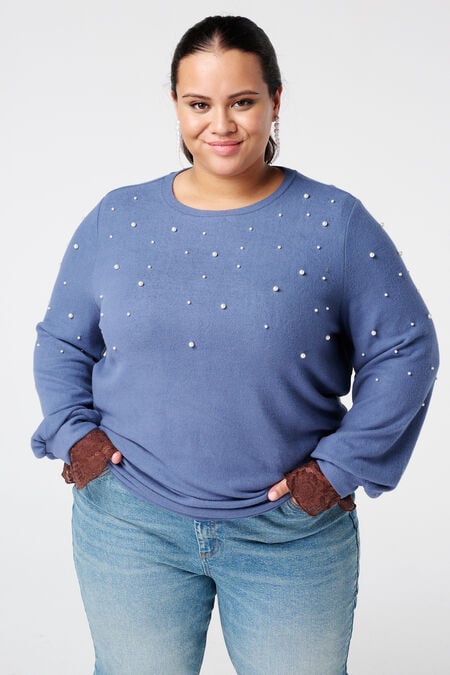 Pull brossé avec imprimé perle Pull brossé avec imprimé perle