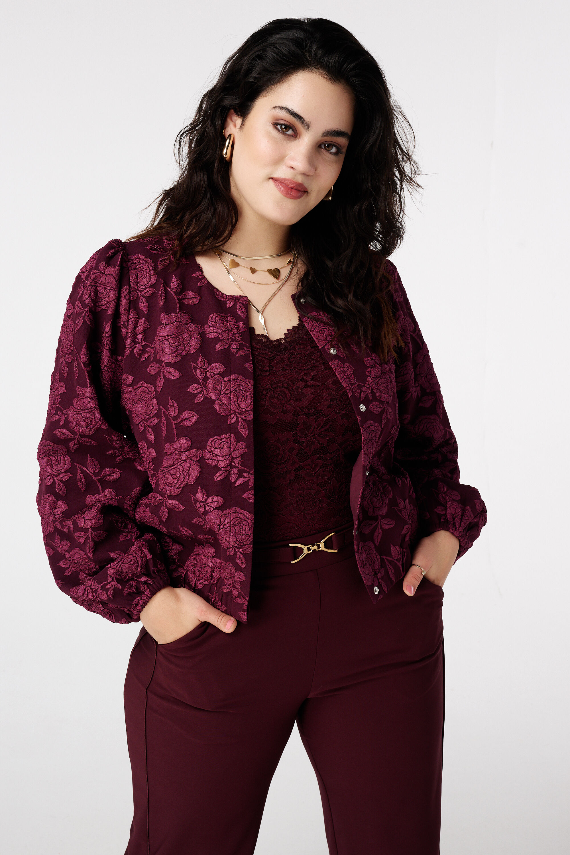 Blouson bomber jacquard &agrave; motif fleuri