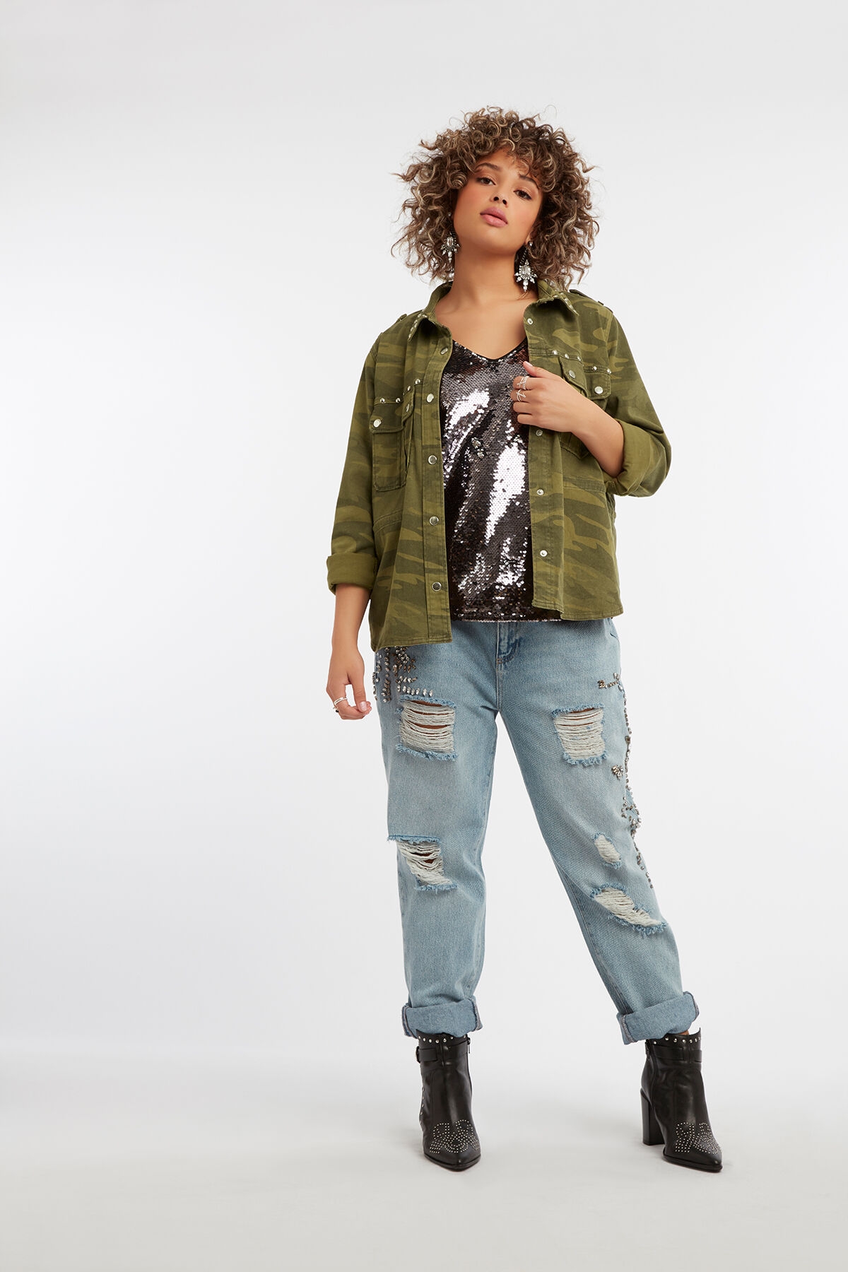 Jeans boyfriend avec strass image number 4