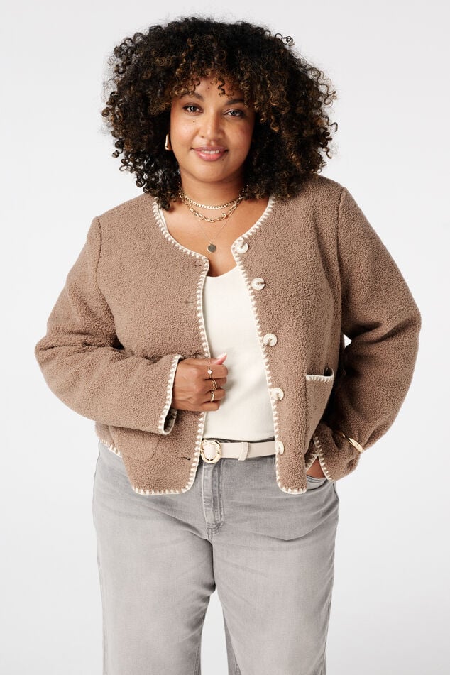 Veste Teddy avec coutures décoratives et fermeture à boutons image number 0