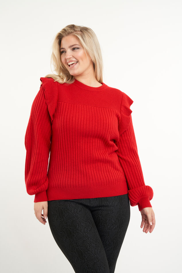 Pull côtelé avec volants image number 0