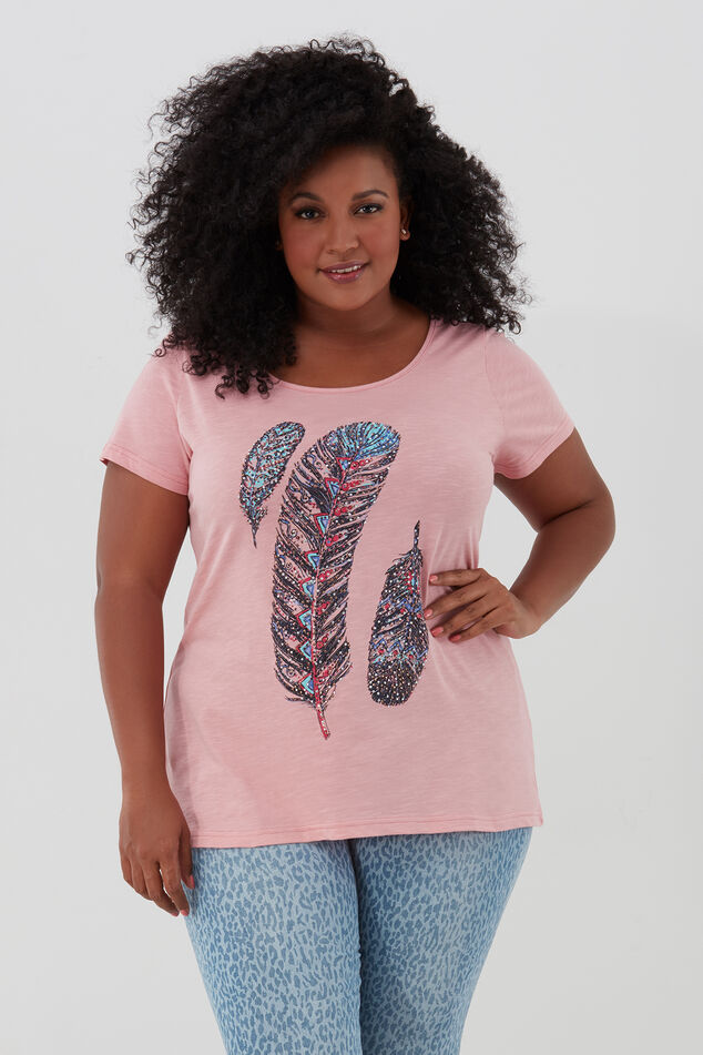 T-shirt basique à motif plumes image number 0