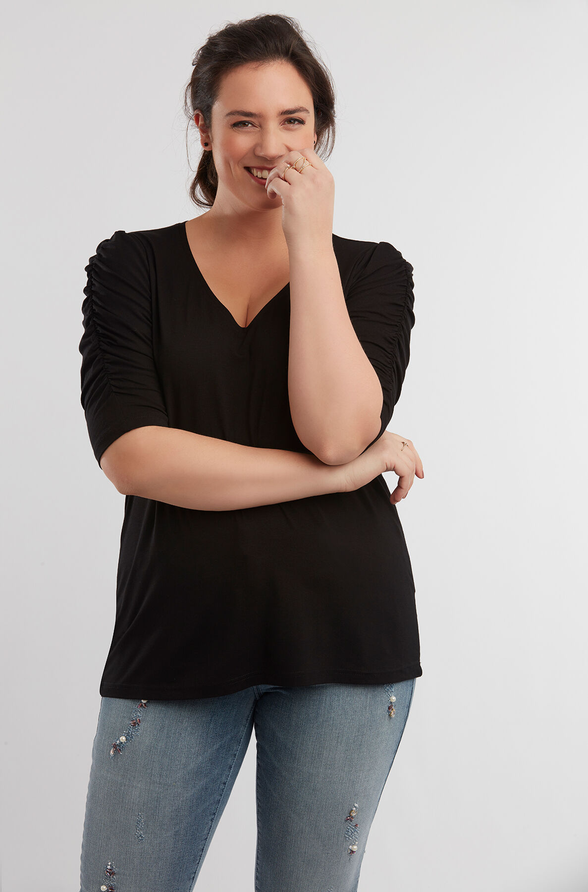 T-shirt avec manches pliss&eacute;es image number 0