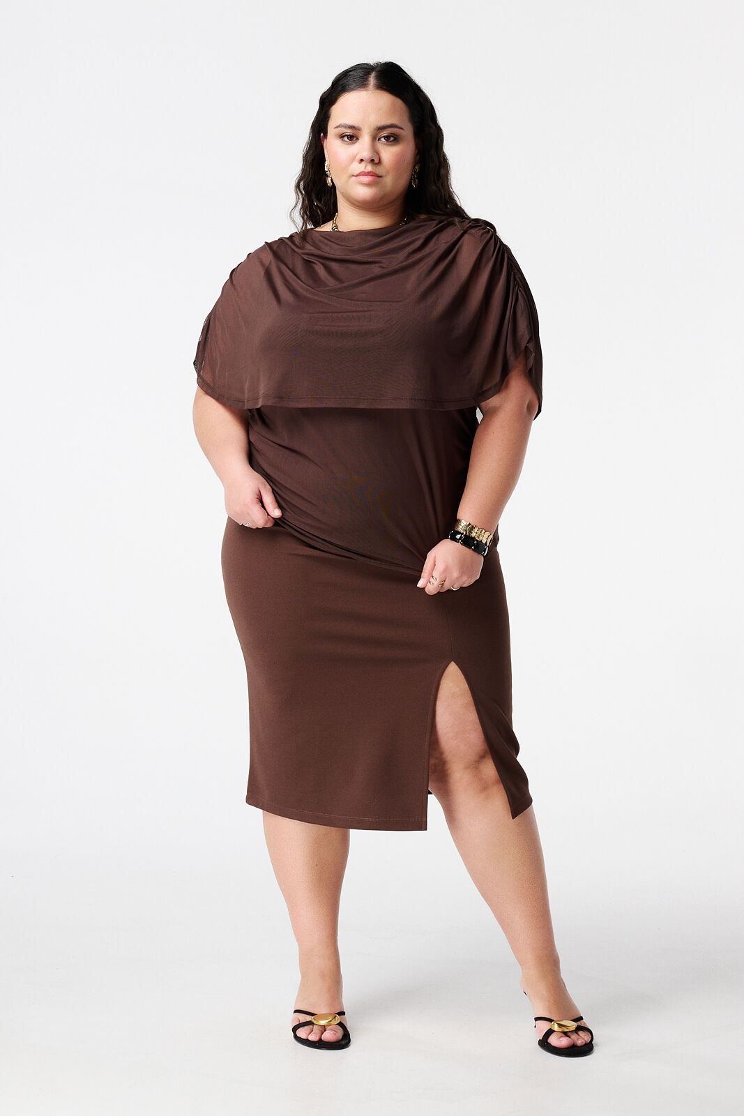 Top en mesh &agrave; manches drap&eacute;es