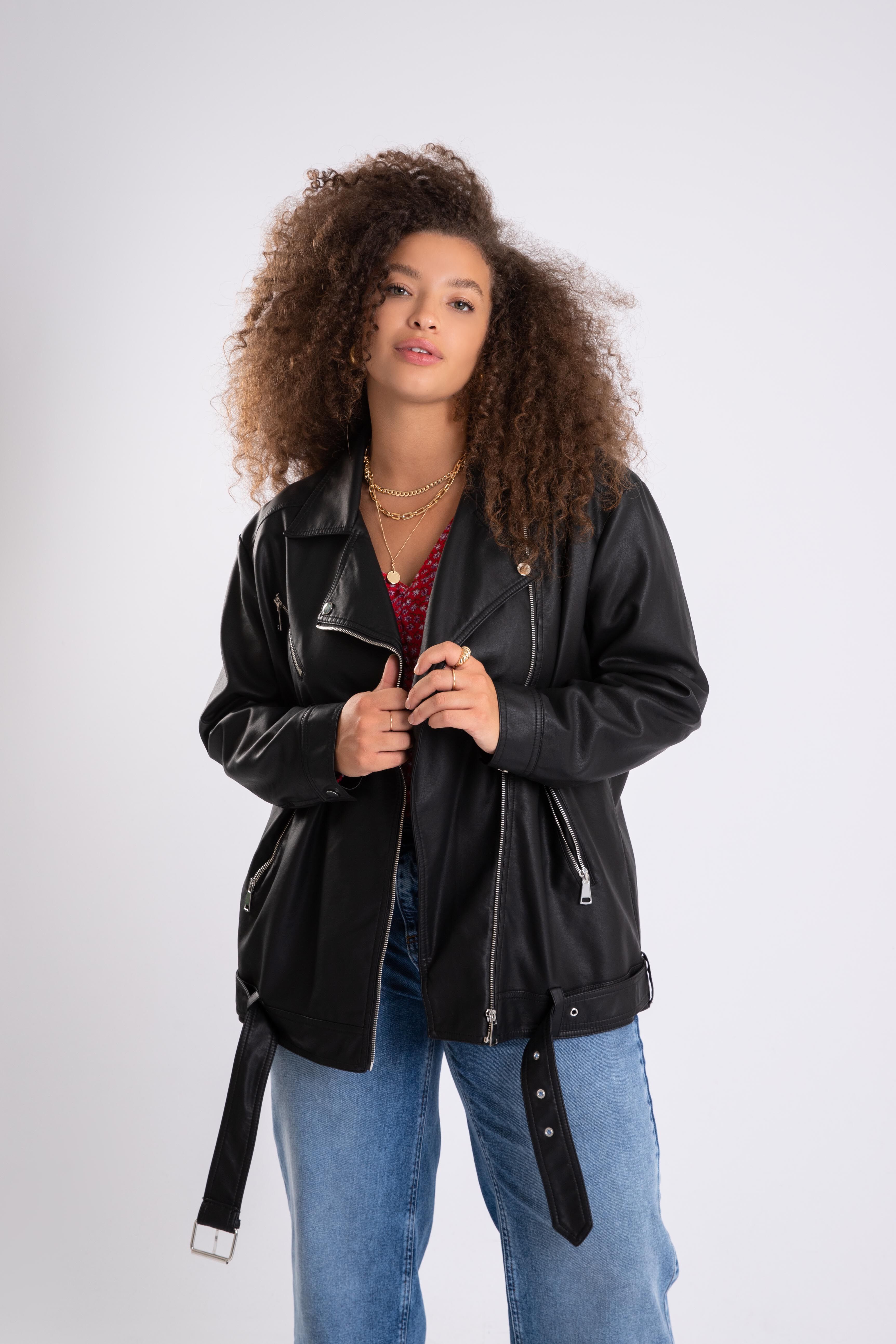 Femmes Veste motard oversize en simili cuir MS Mode