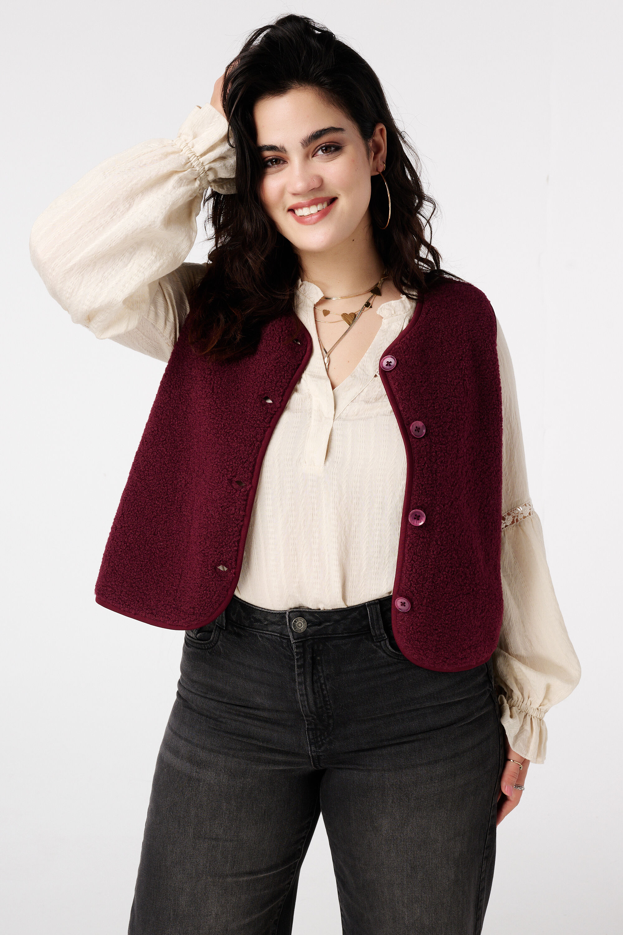 Gilet teddy avec fermeture boutonn&eacute;e