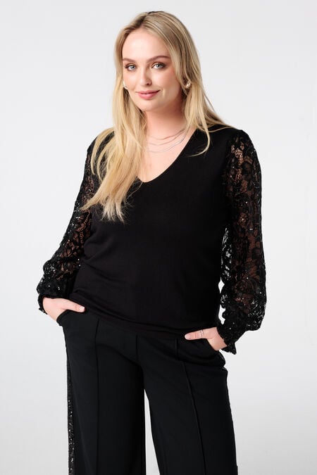 Pull à manches en dentelle et paillettes Pull à manches en dentelle et paillettes