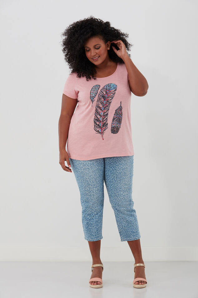 T-shirt basique à motif plumes image number 3