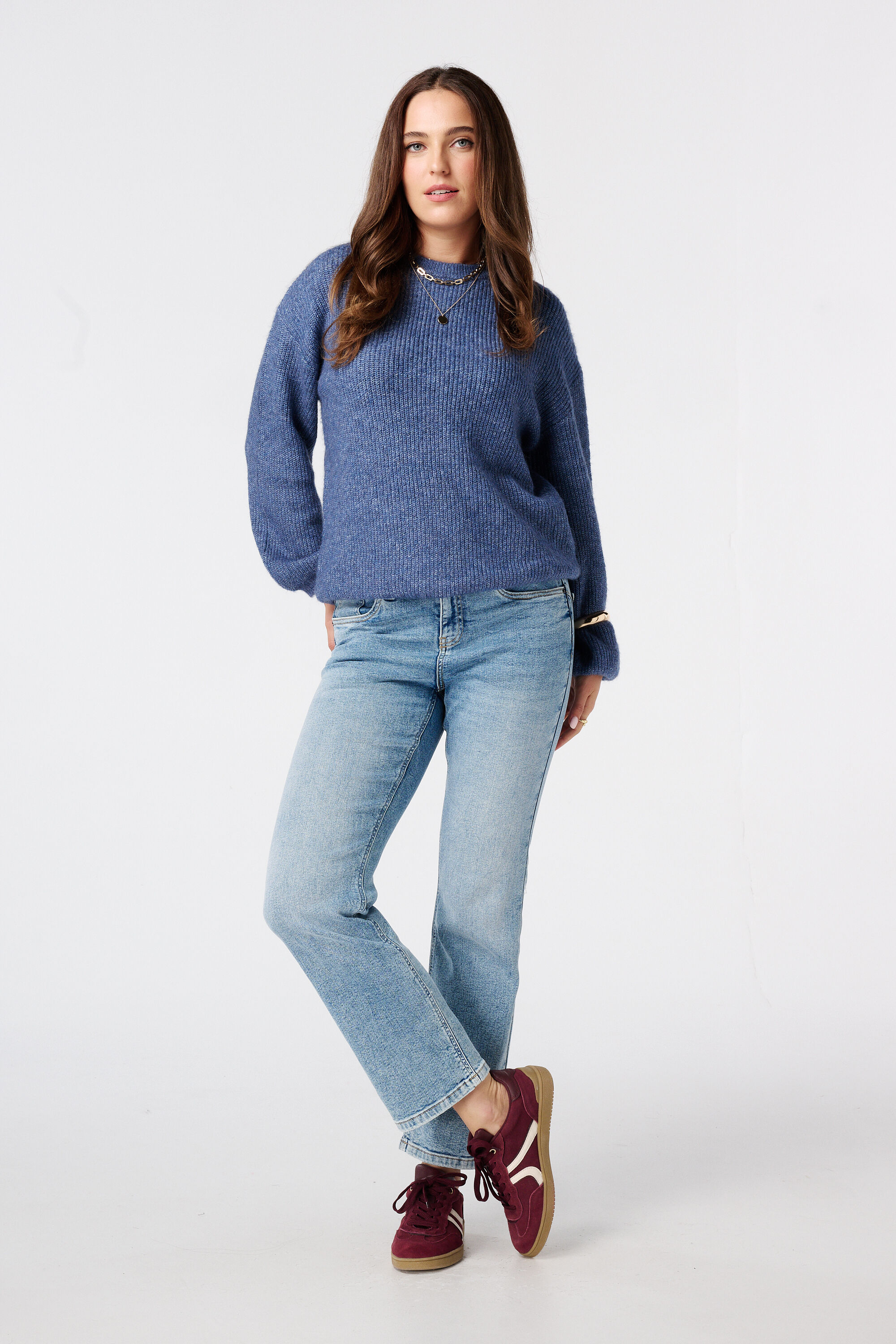 Pull finement tricot&eacute; &agrave; manches ballon image number 5