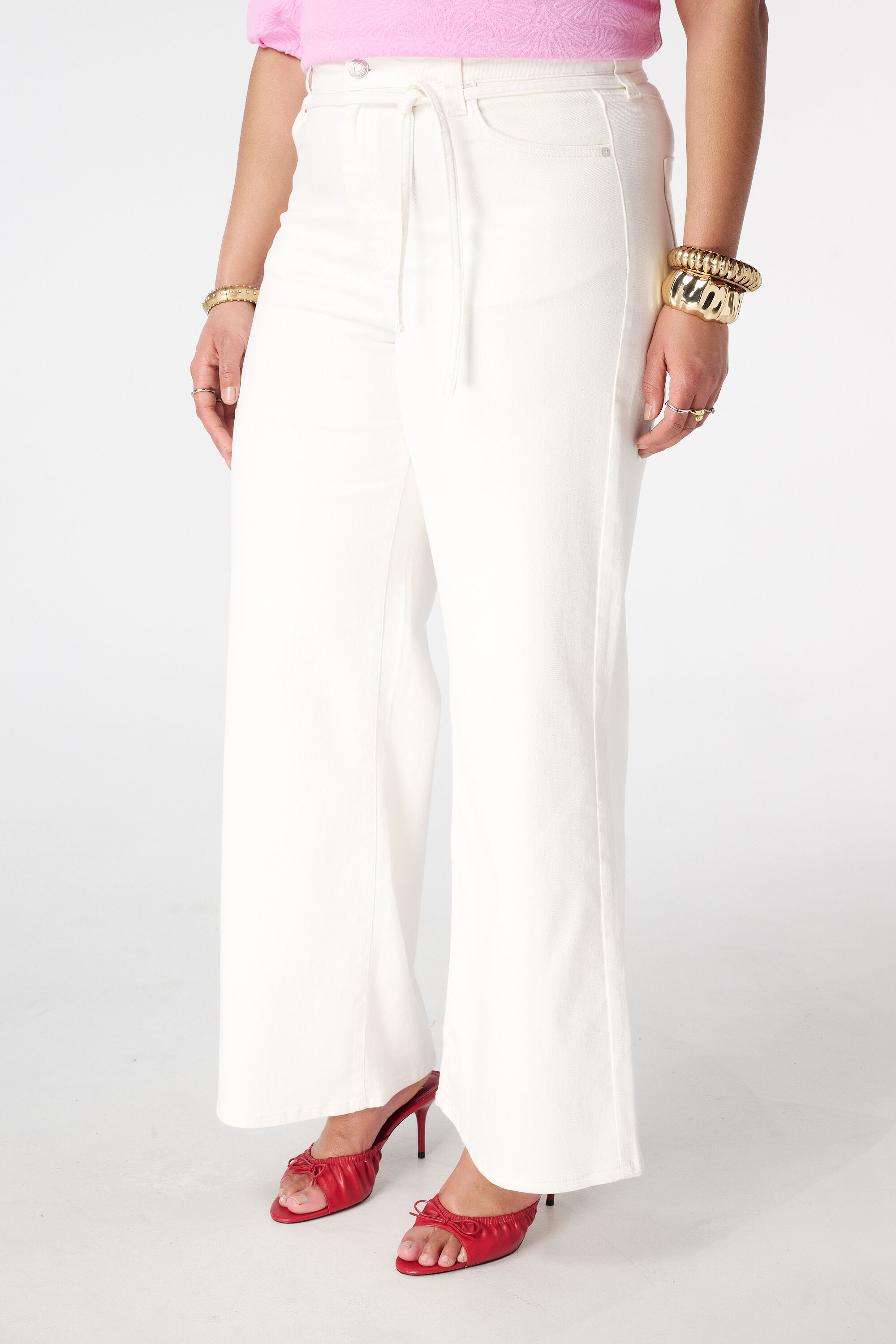 Jean wide leg avec cordon &agrave; nouer image number 5