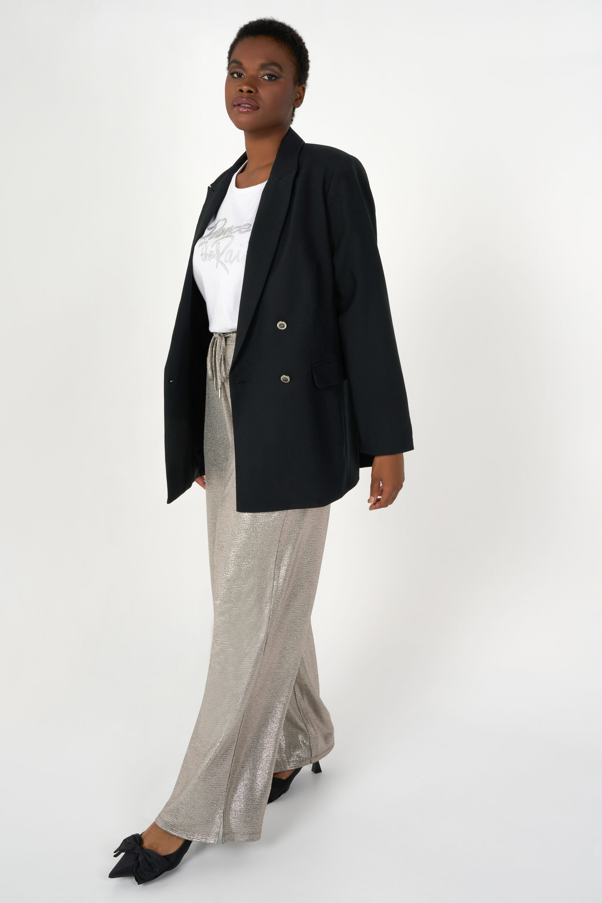 Femmes Blazer double boutonnage Noir MS Mode