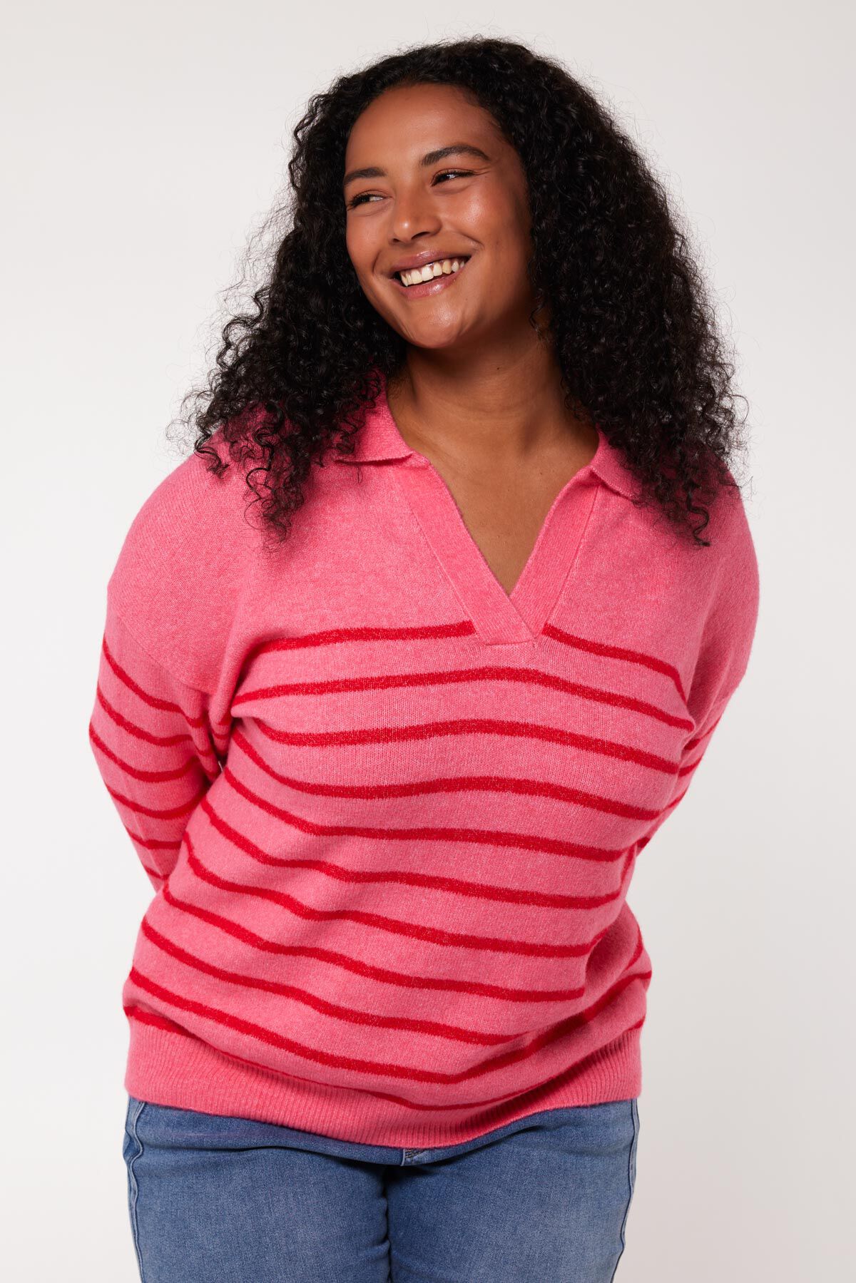 Femmes Pull en maille fine avec col polo MS Mode