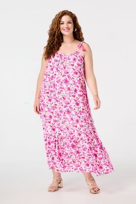 Robe longue à imprimé et à pompons Robe longue à imprimé et à pompons