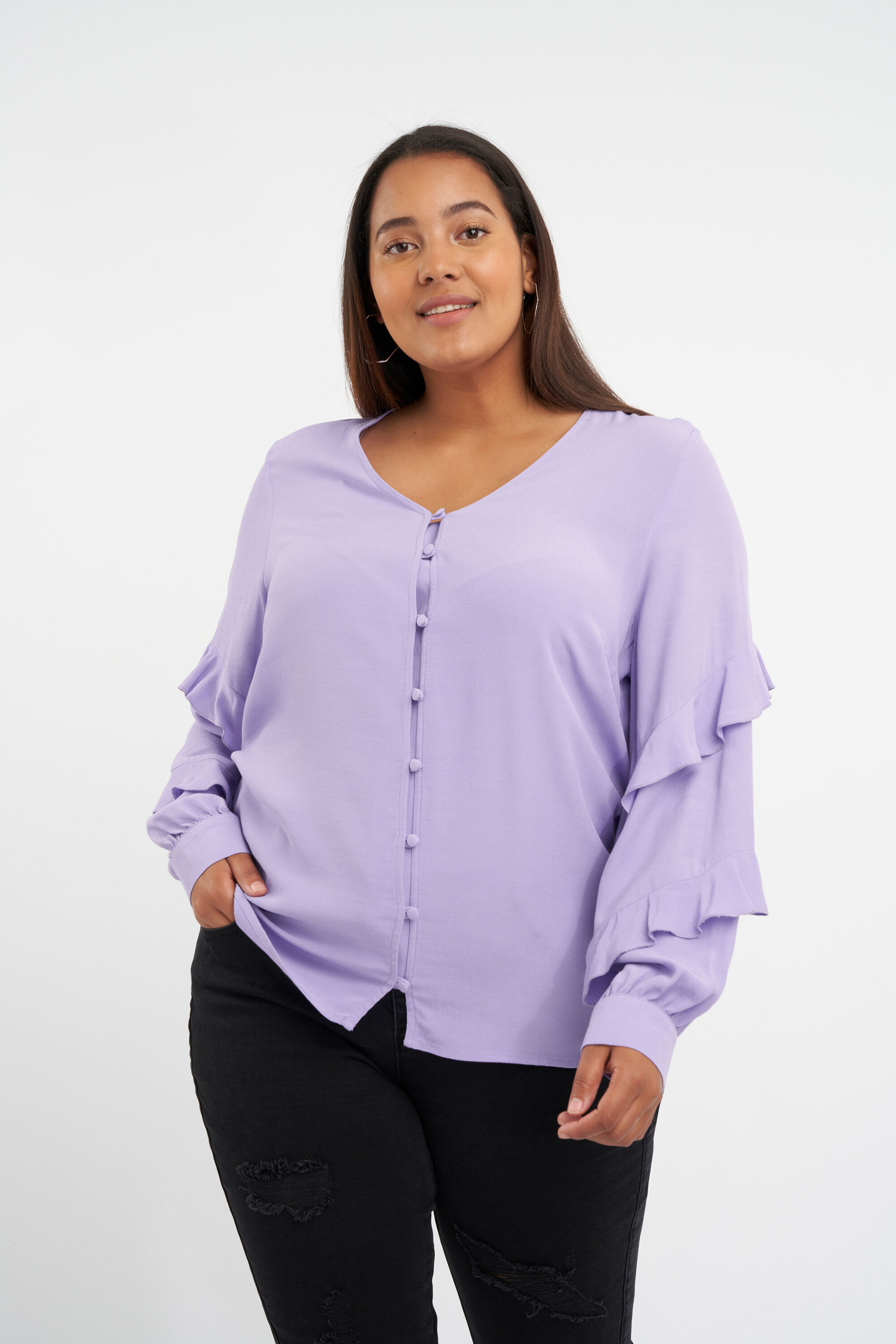 Chemisier avec manches &agrave; volants image number 0