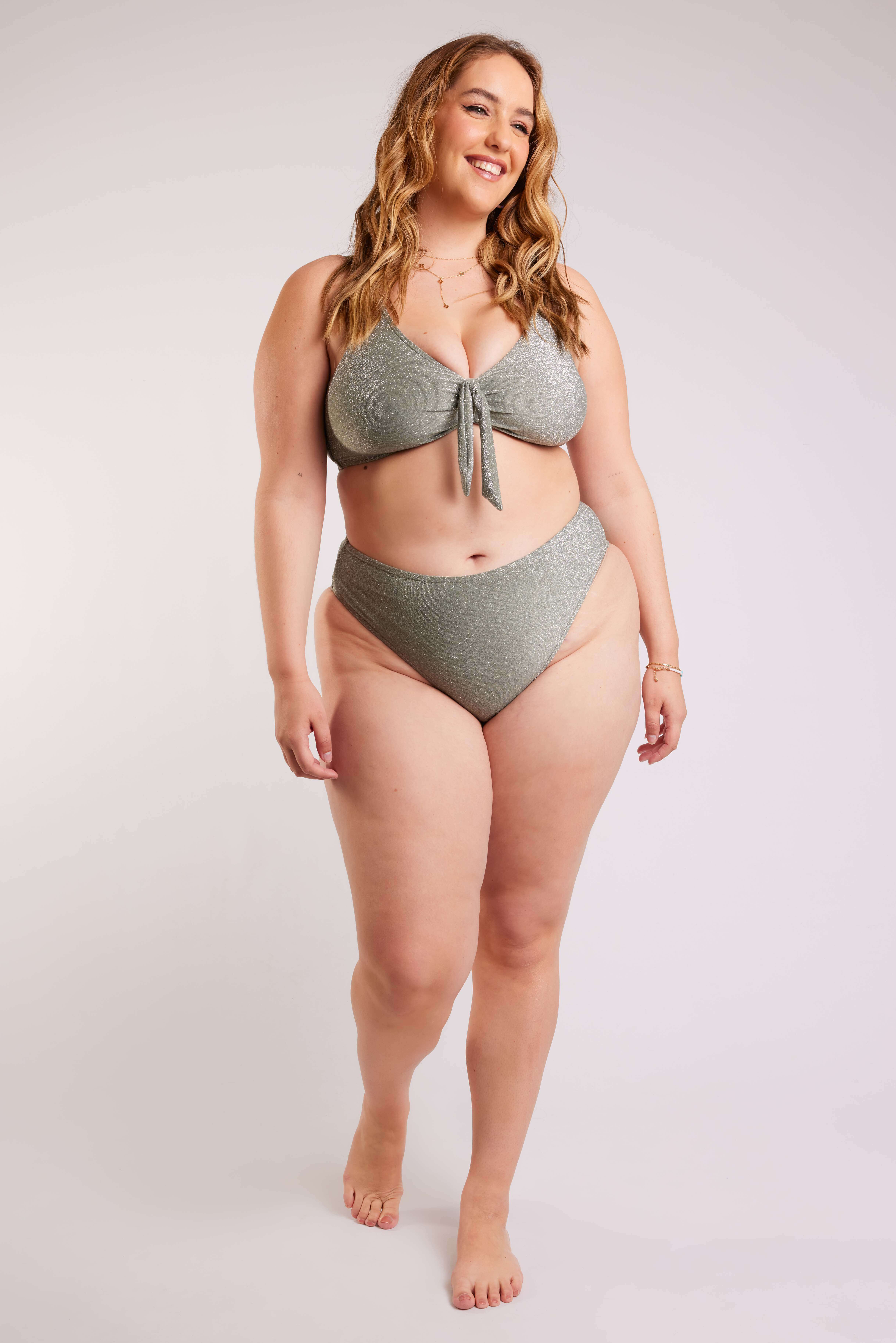 Femmes Bas de bikini taille haute avec paillettes Kaki clair MS Mode