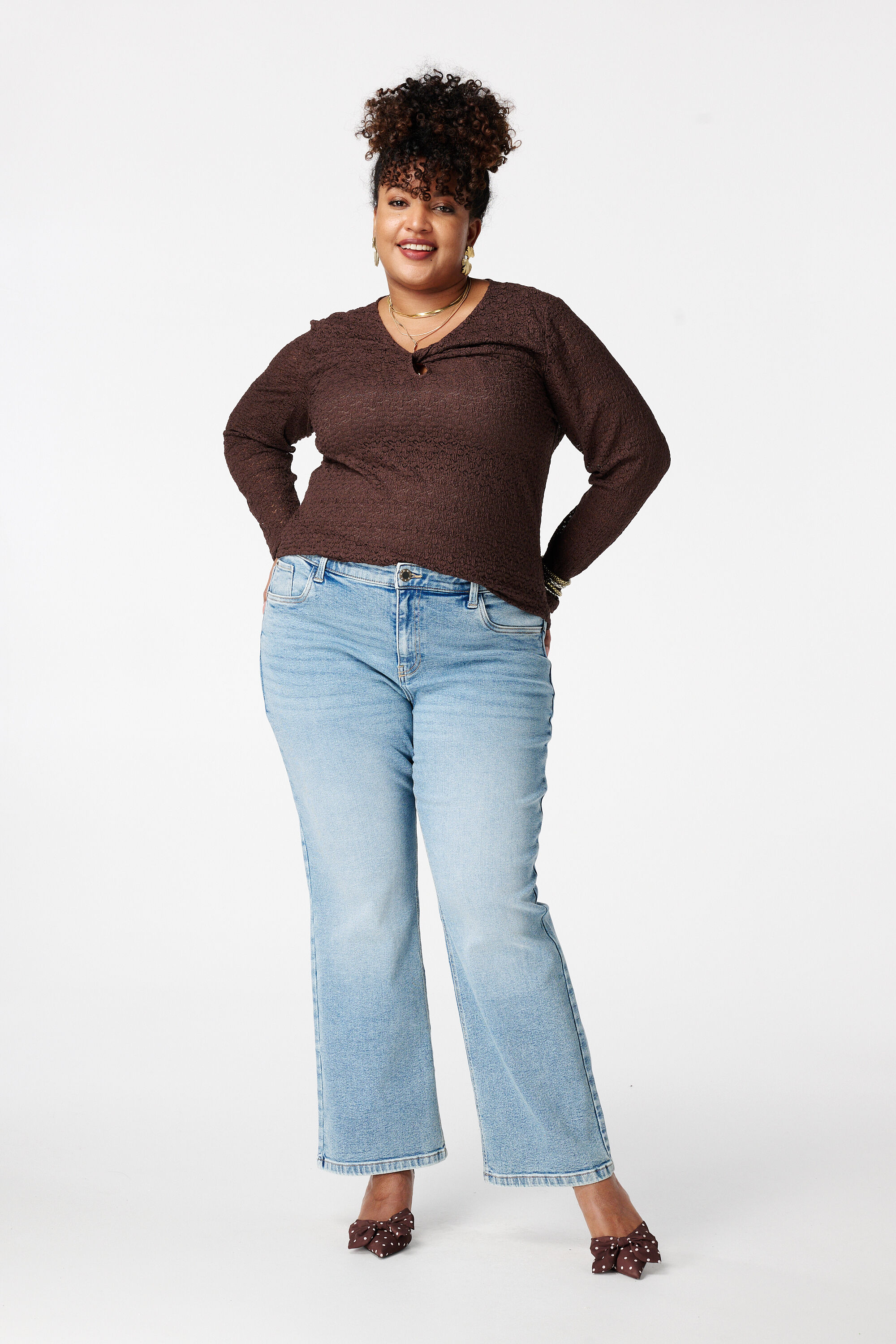 Jean straight leg &agrave; taille mi-haute