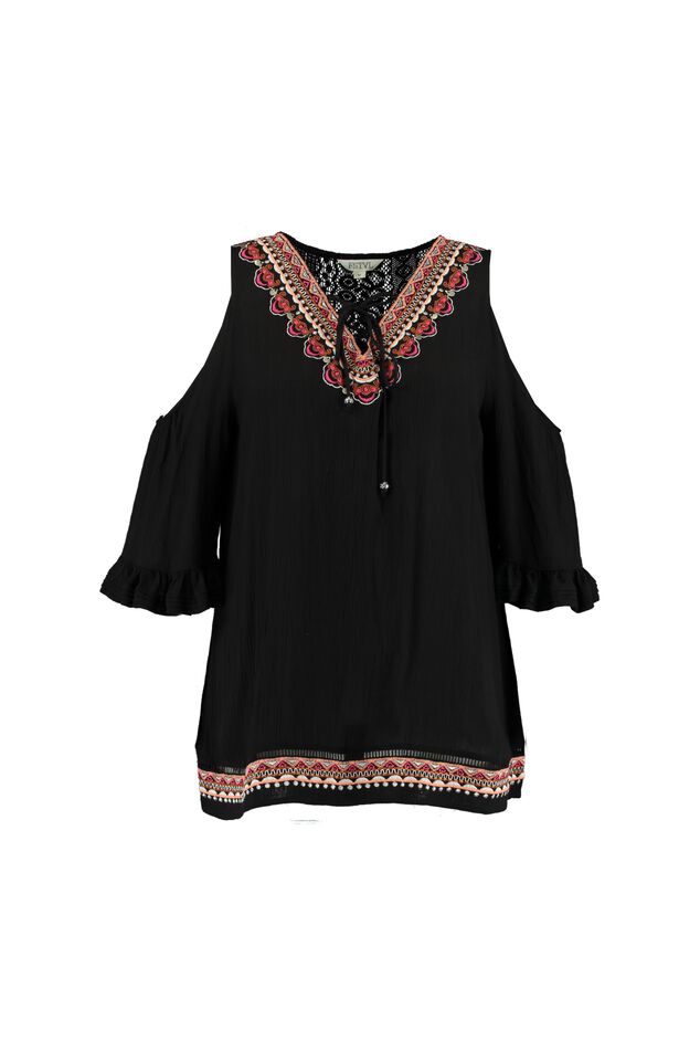 Chemisier à épaules ajourées et broderie image number 1