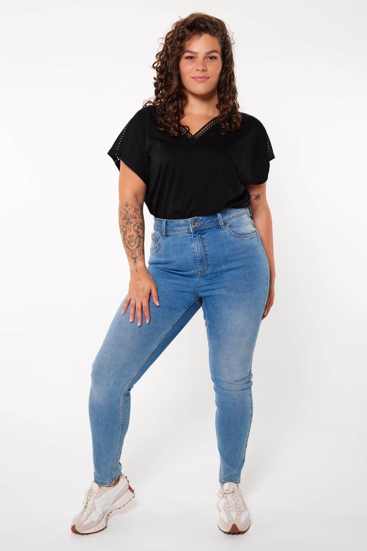 Femmes Jean moulant taille haute CHERRY Stonewash Denim MS Mode