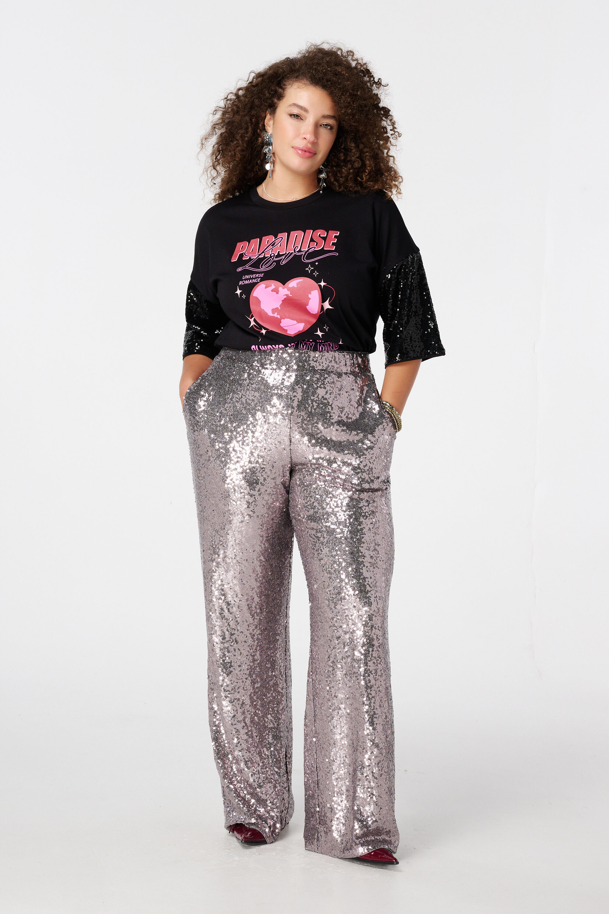 Pantalon large &agrave; paillettes