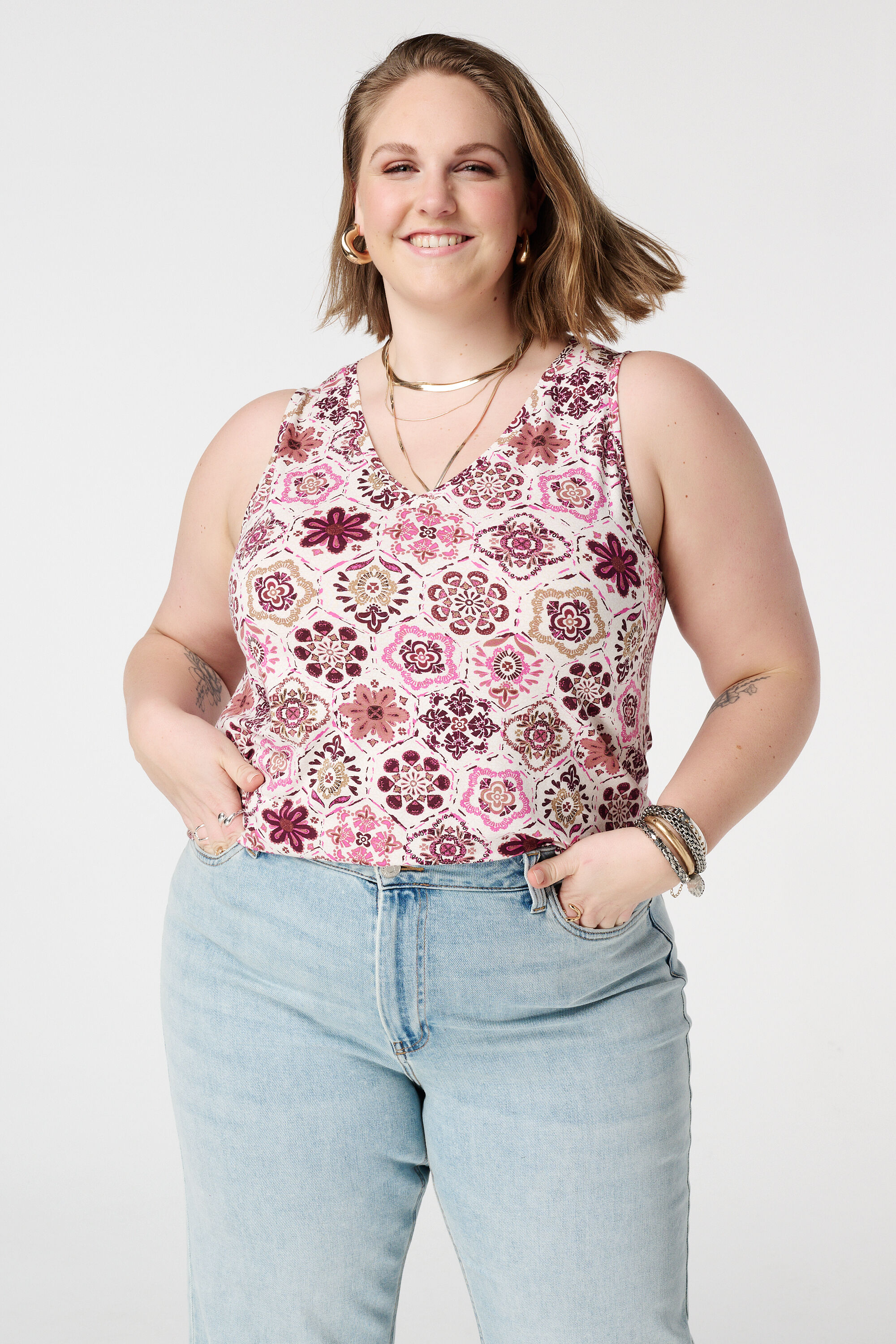 D&eacute;bardeur avec col en V et imprim&eacute;