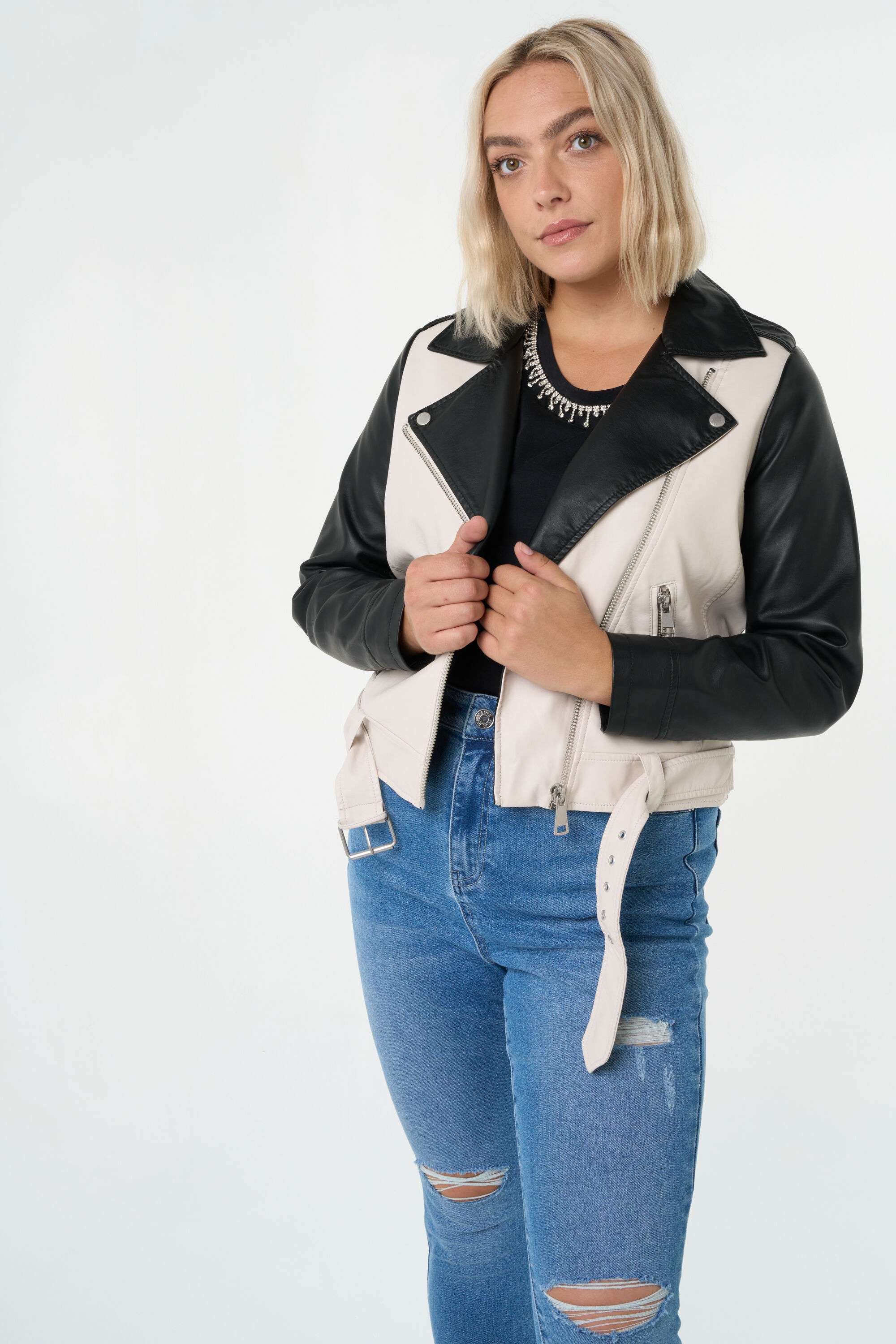 Blouson de style motard bicolore image number 7