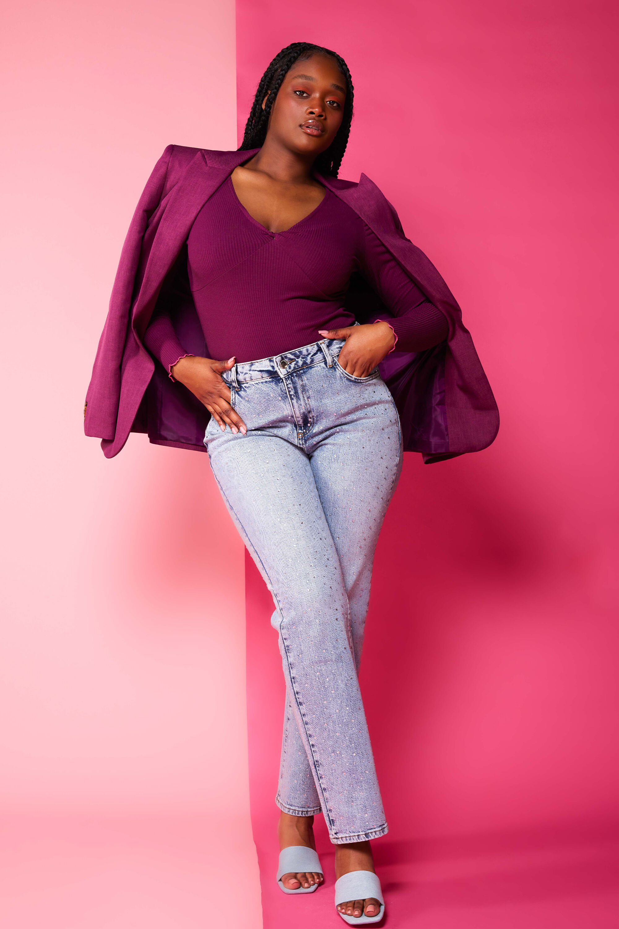 Femmes Jean droit avec strass MS Mode