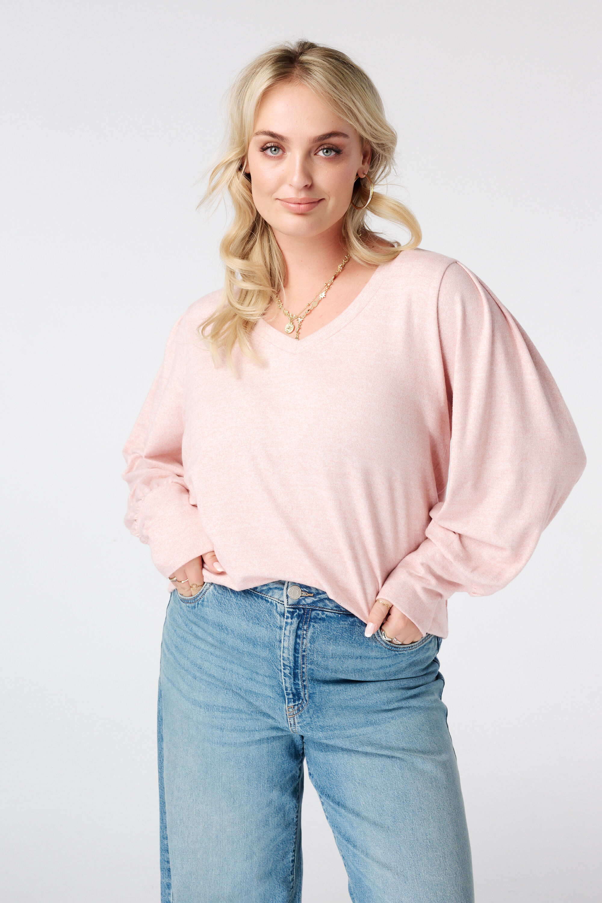 Top en sweat &agrave; manches bouffantes