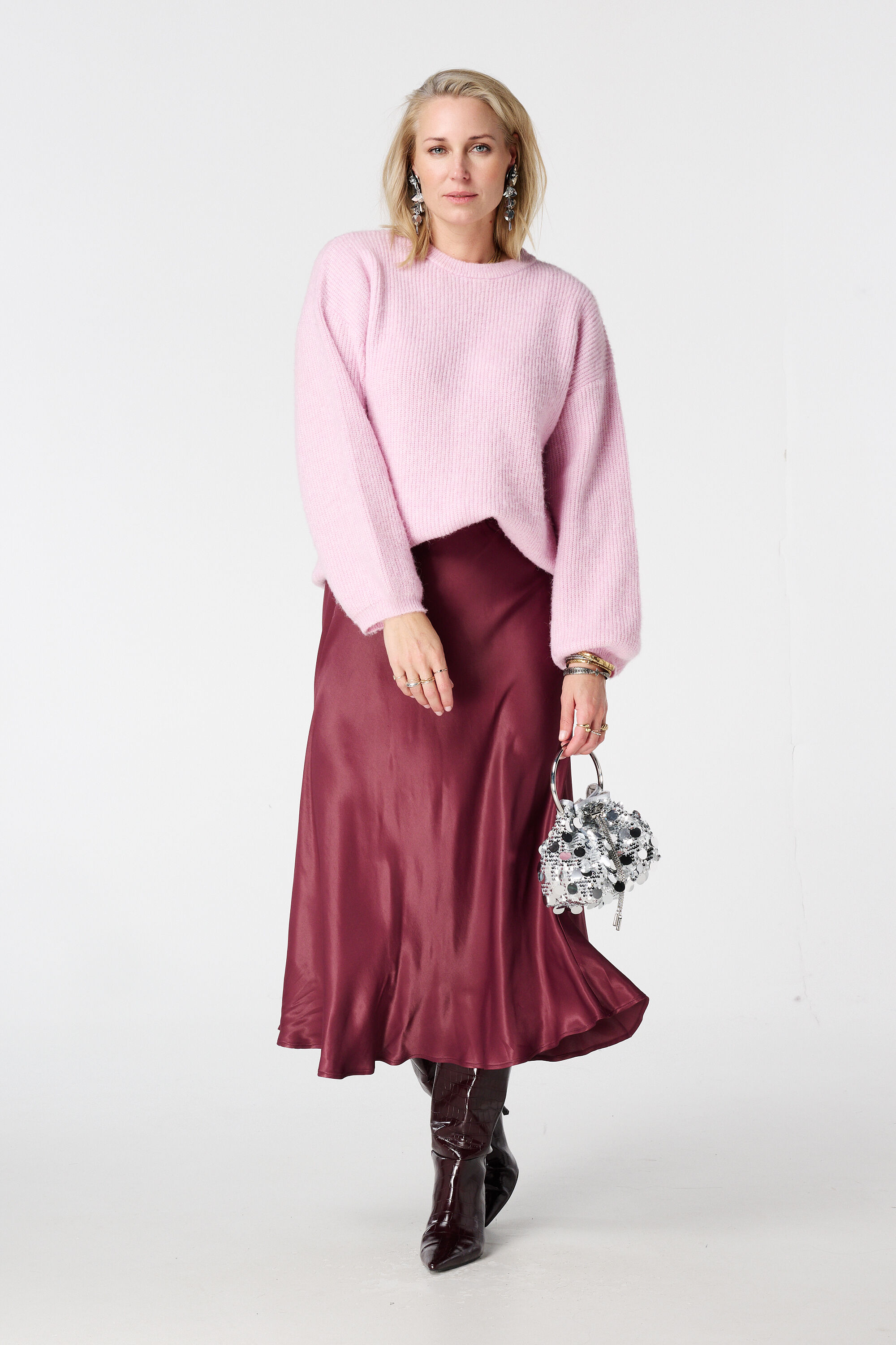 Jupe midi en satin