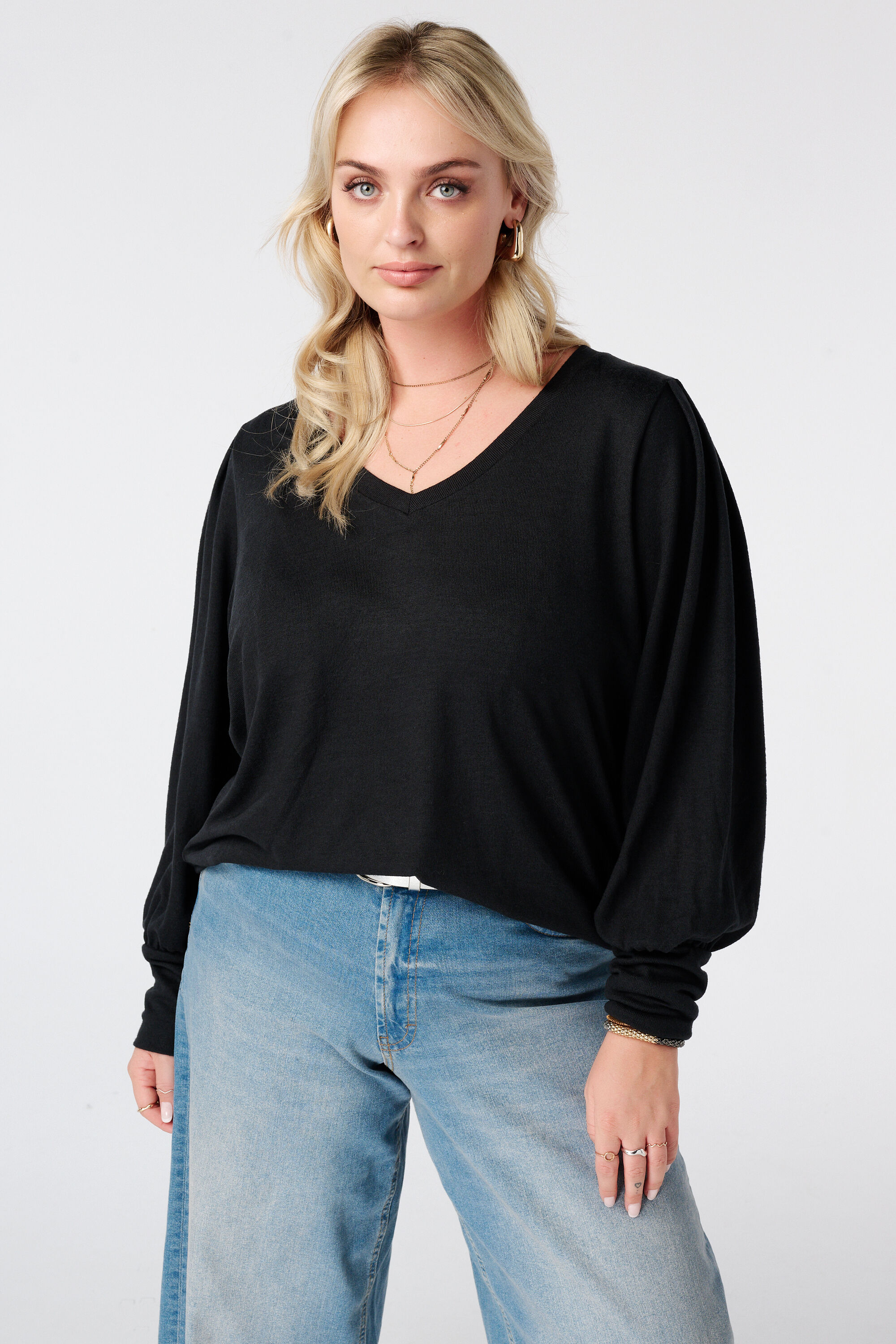 Top en sweat &agrave; manches bouffantes