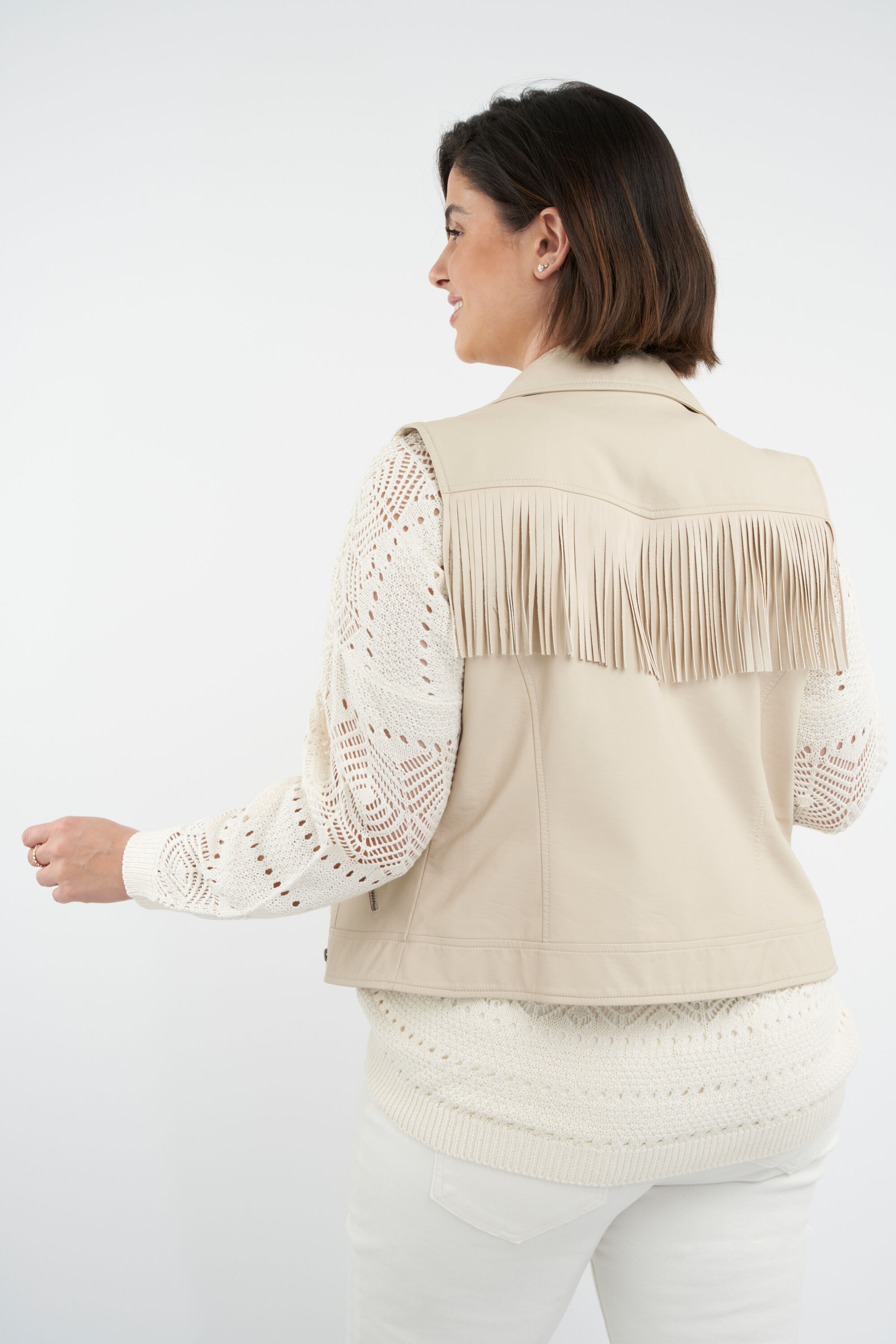 Gilet &agrave; ceinture en similicuir et avec volants image number 3