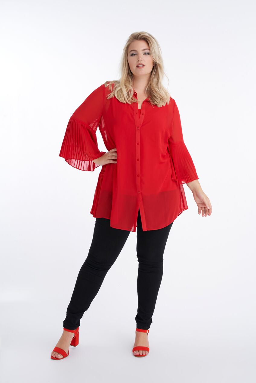 Chemisier long &agrave; manches trompette  image number 6