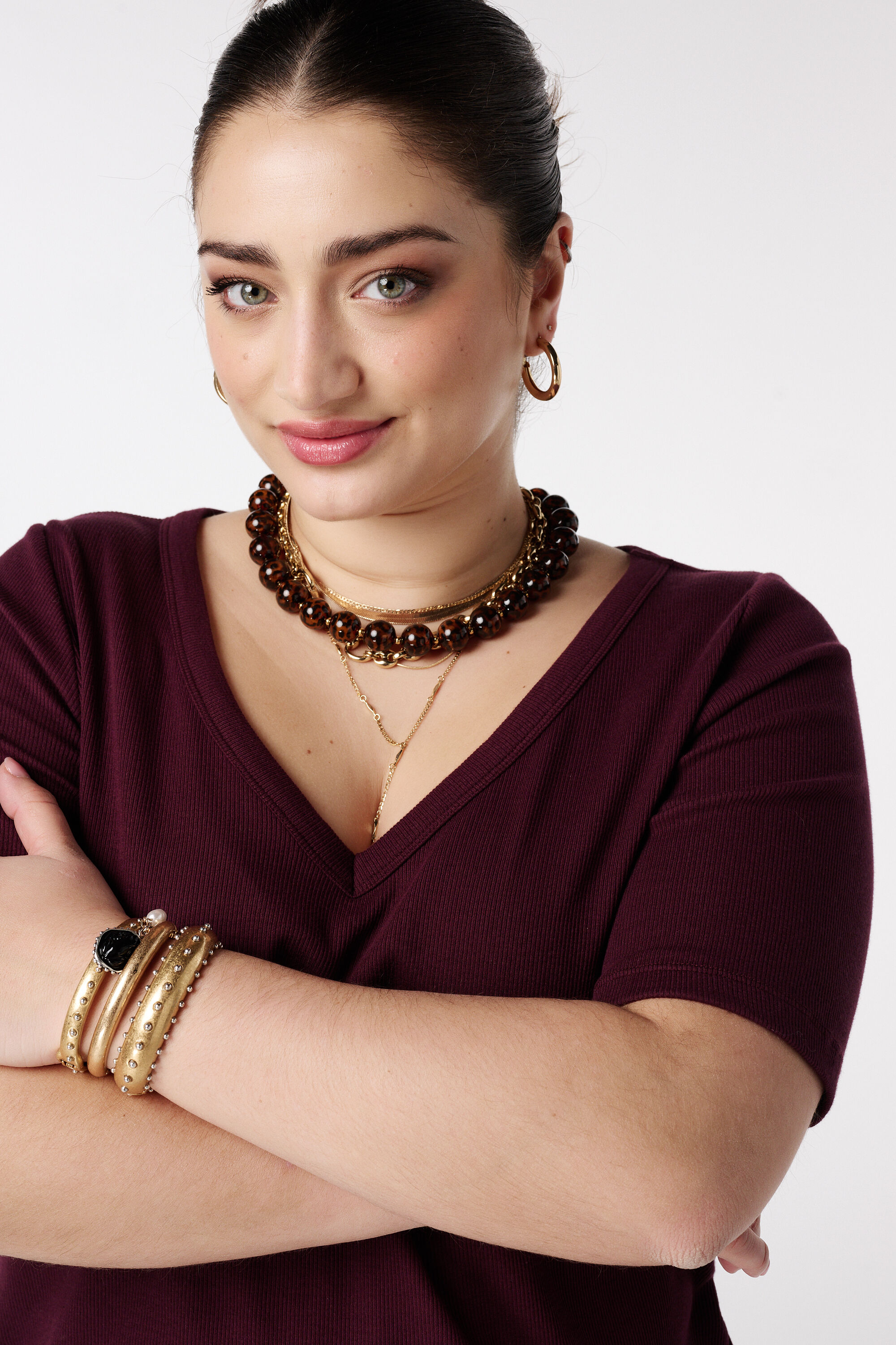 Top en maille c&ocirc;tel&eacute;e avec col en V image number 4