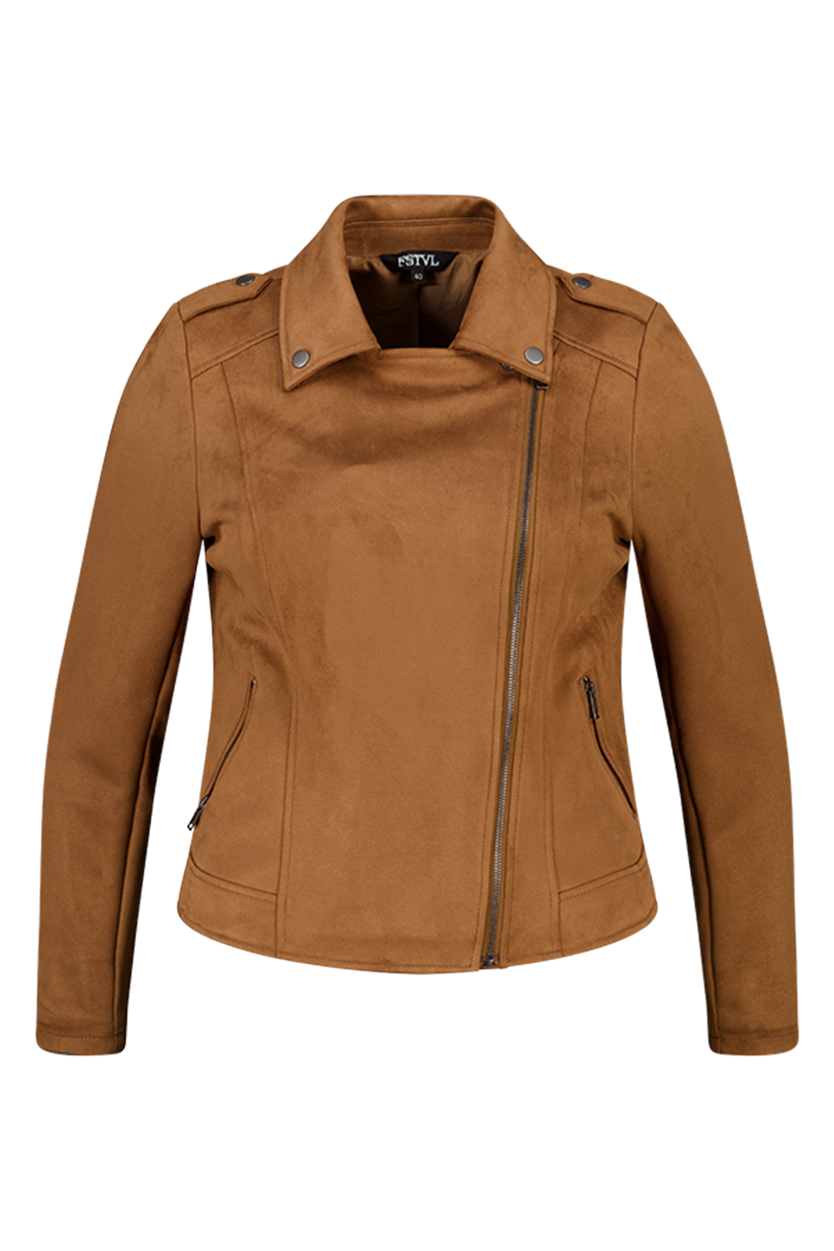 Femmes Veste motard en simili daim Cognac MS Mode