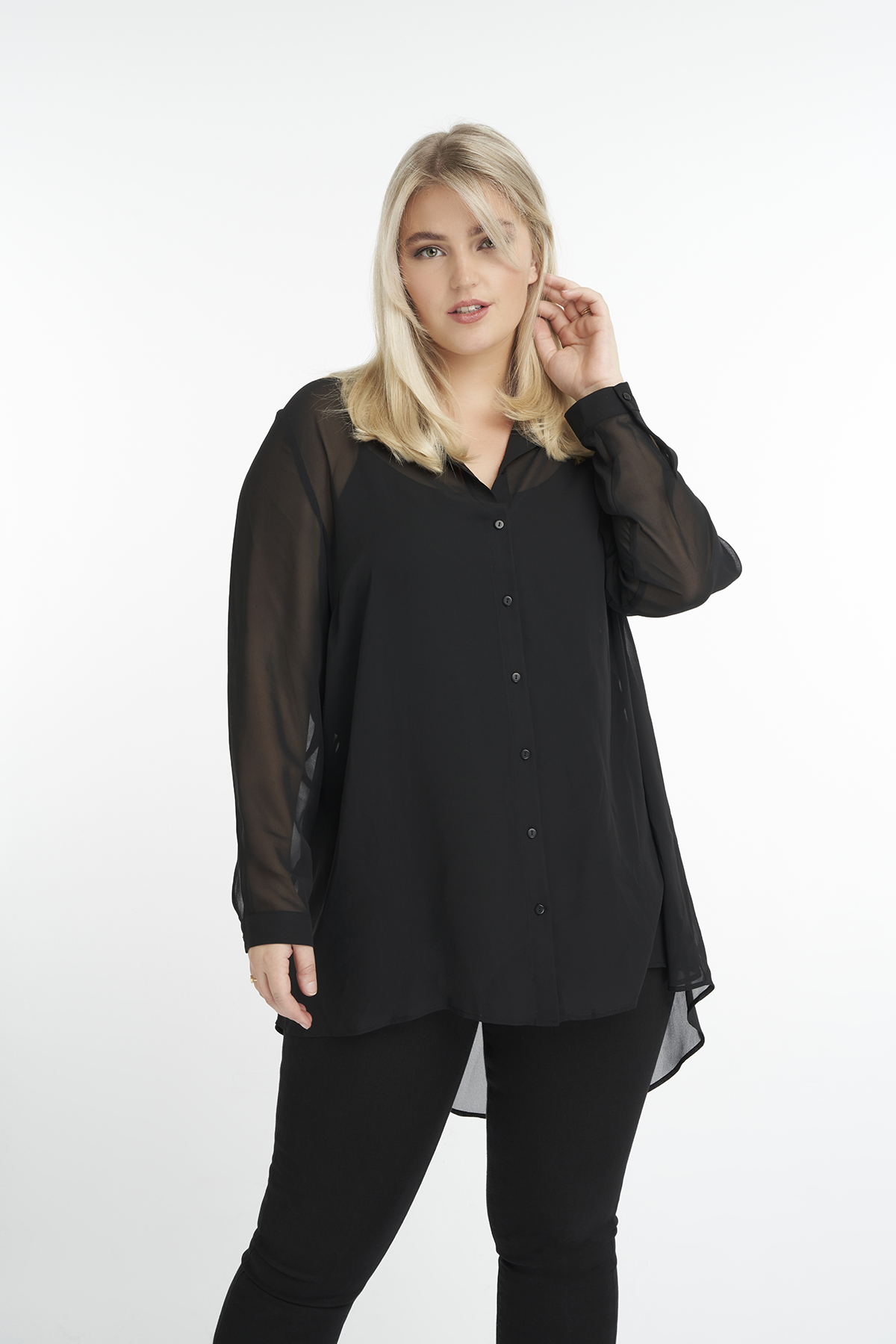 Chemisier Femme DETAILS Taille M Noir Et Or - Design Asiatique Semi-transparent - Neuf Sans étiquettes
