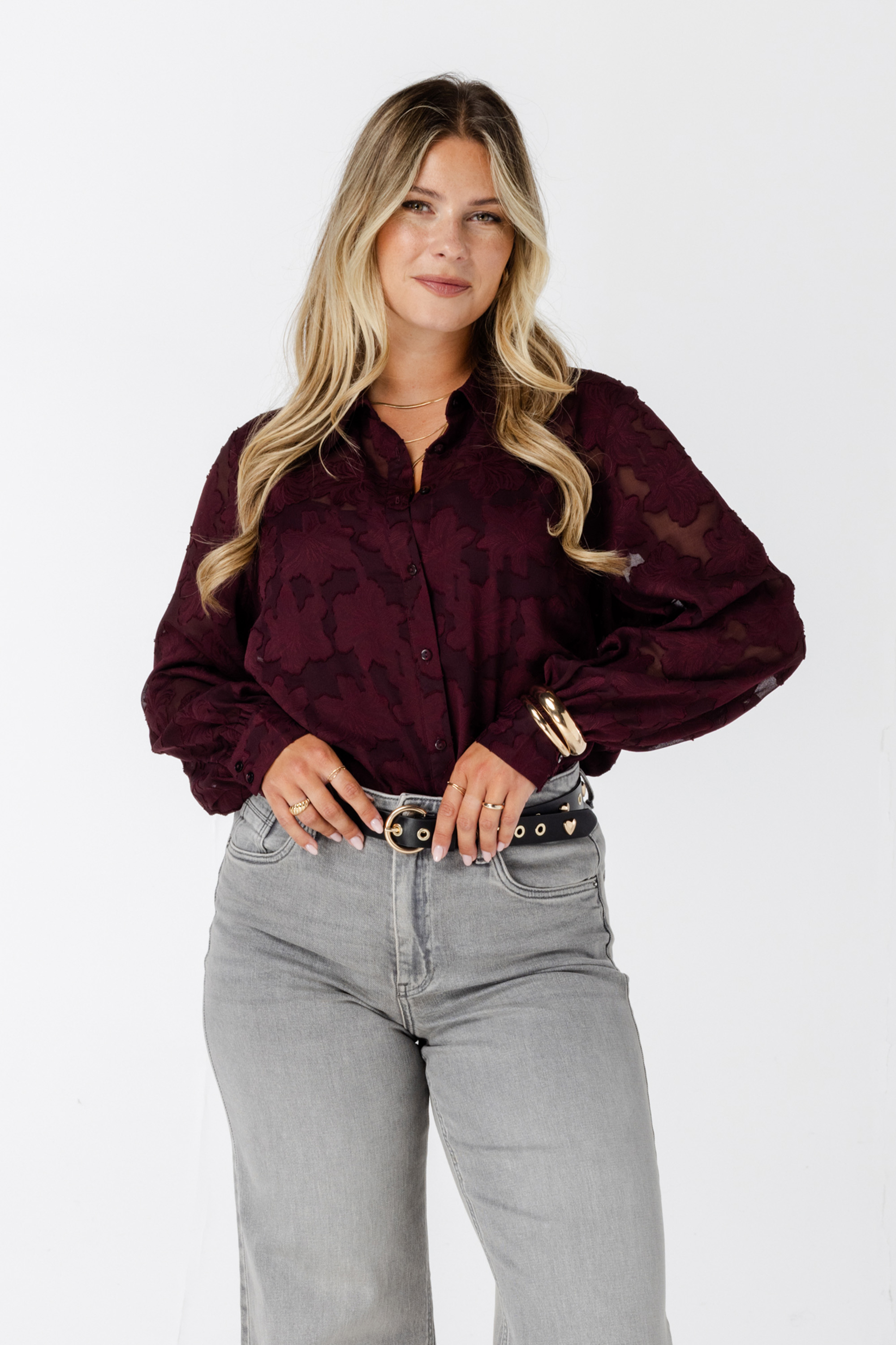 Blouse Femme EXPRESSO Motif Bordeaux Noir Gris Rose - Taille XS/S - Très Bon état