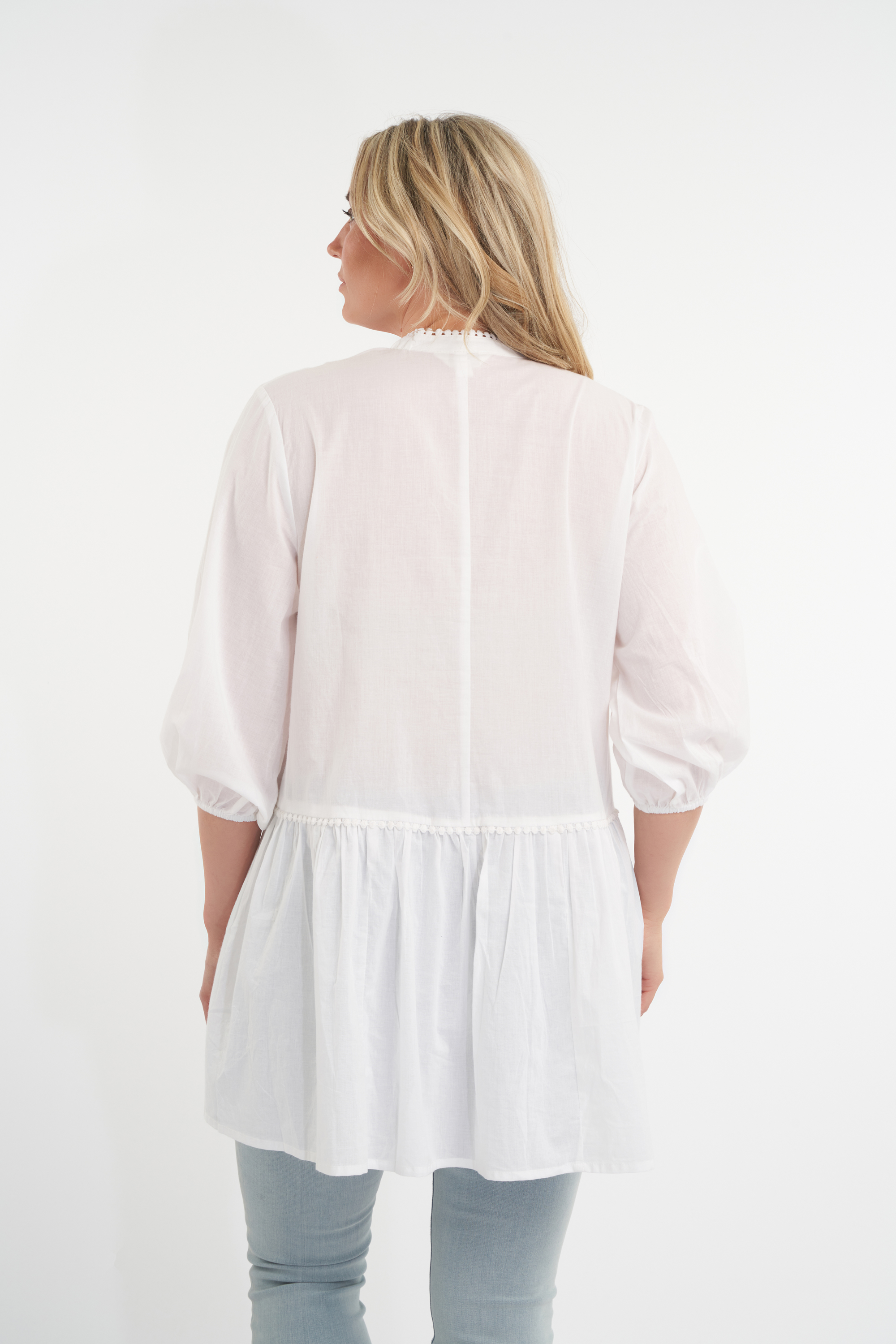 Chemise voile volants fagotage manches 3/4