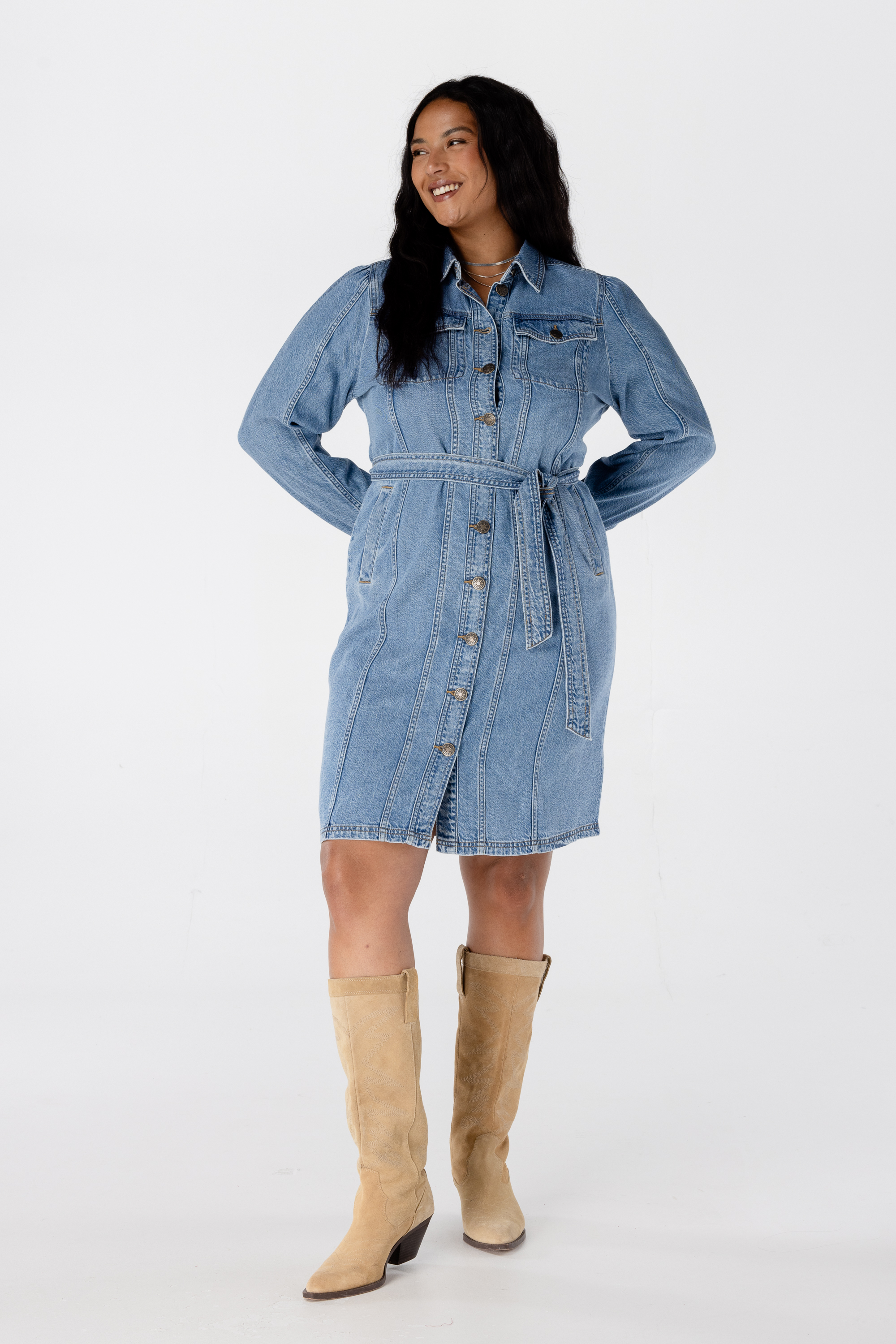 Robe en denim avec ceinture à nouer